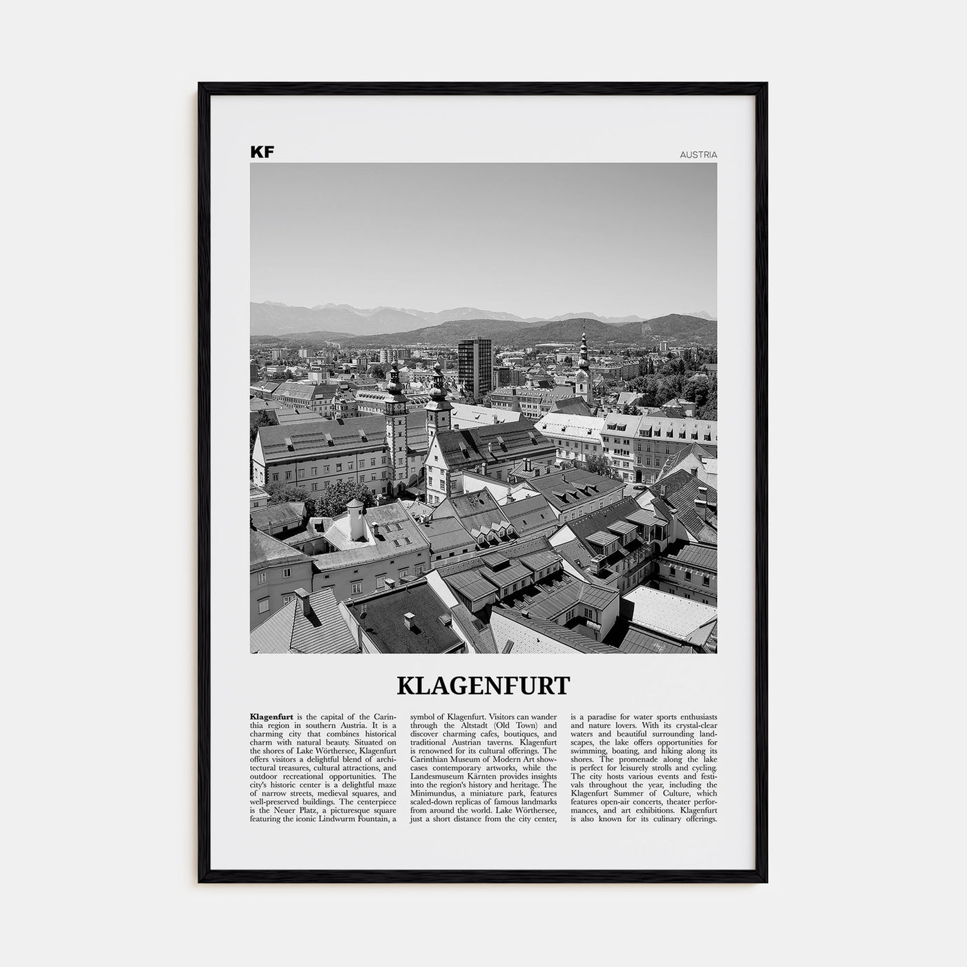 Klagenfurt Travel B&W Poster