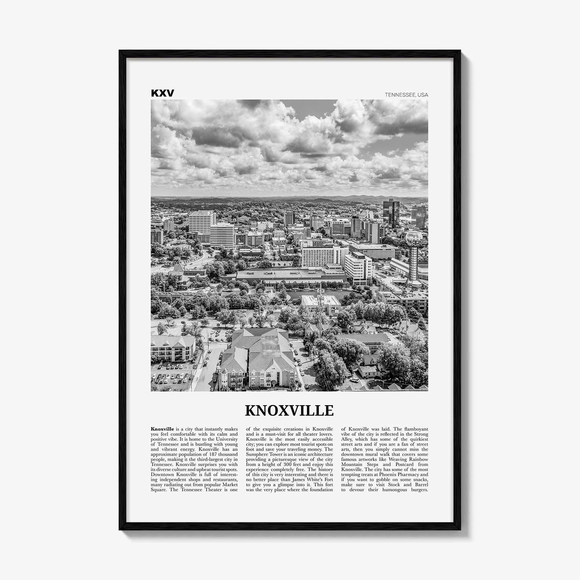 Knoxville Print Black and White No 2, Knoxville Wall Art, Knoxville Poster, Knoxville Photo, Knoxville Wall Décor, Tennessee, USA