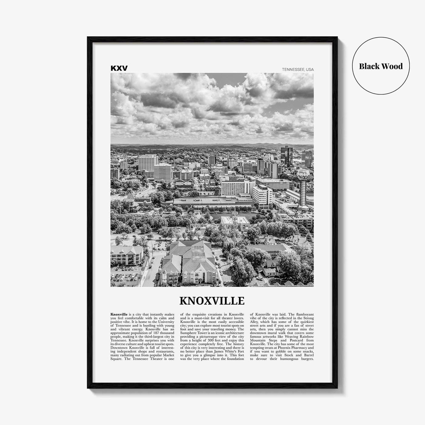 Knoxville Print Black and White No 2, Knoxville Wall Art, Knoxville Poster, Knoxville Photo, Knoxville Wall Décor, Tennessee, USA