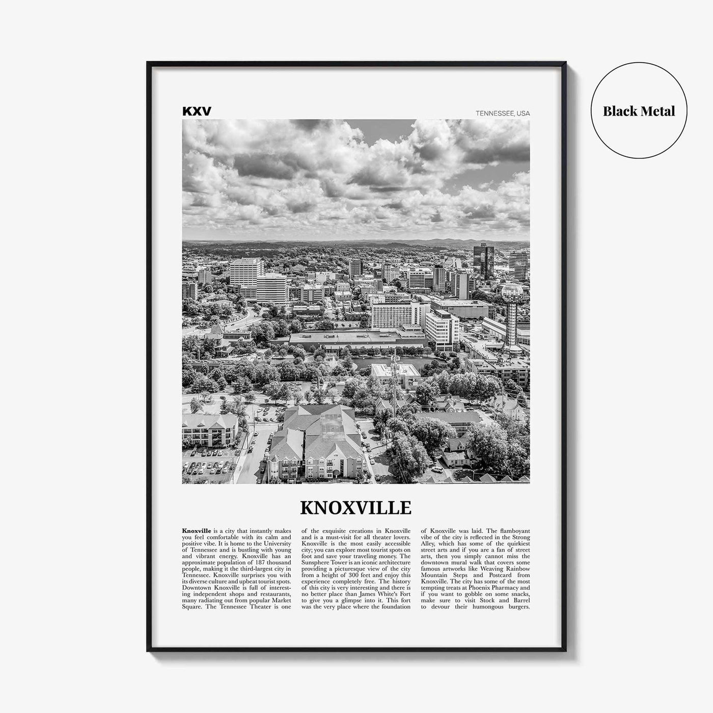 Knoxville Print Black and White No 2, Knoxville Wall Art, Knoxville Poster, Knoxville Photo, Knoxville Wall Décor, Tennessee, USA