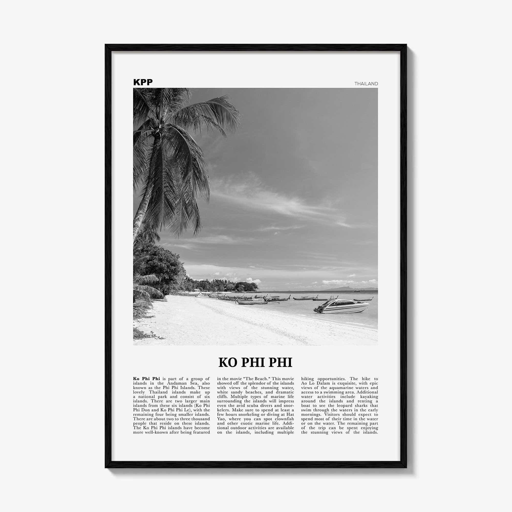 Ko Phi Phi Print Black and White, Ko Phi Phi Wall Art, Ko Phi Phi Poster, Ko Phi Phi Photo, Ko Phi Phi Wall Décor, Ko Phi Phi Map, Thailand
