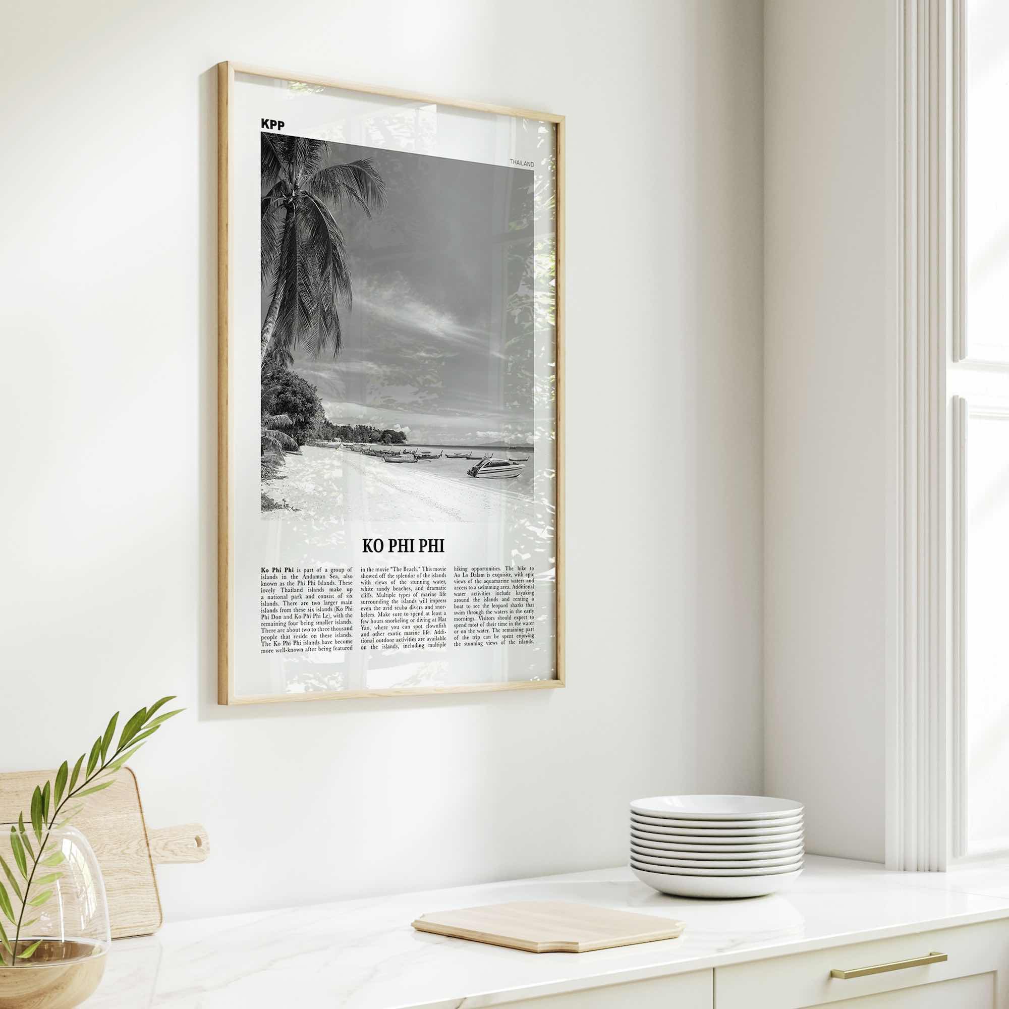 Ko Phi Phi Print Black and White, Ko Phi Phi Wall Art, Ko Phi Phi Poster, Ko Phi Phi Photo, Ko Phi Phi Wall Décor, Ko Phi Phi Map, Thailand