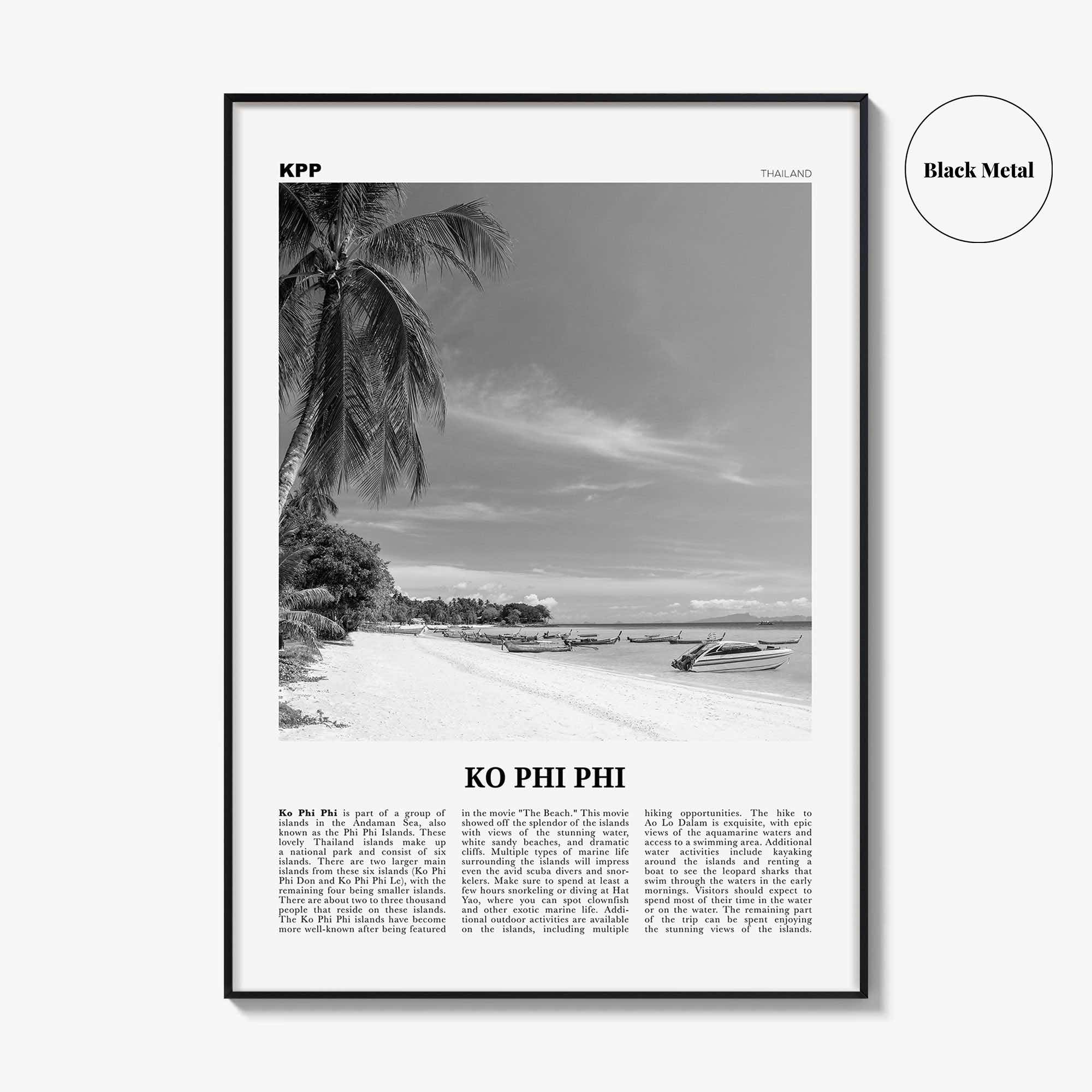 Ko Phi Phi Print Black and White, Ko Phi Phi Wall Art, Ko Phi Phi Poster, Ko Phi Phi Photo, Ko Phi Phi Wall Décor, Ko Phi Phi Map, Thailand