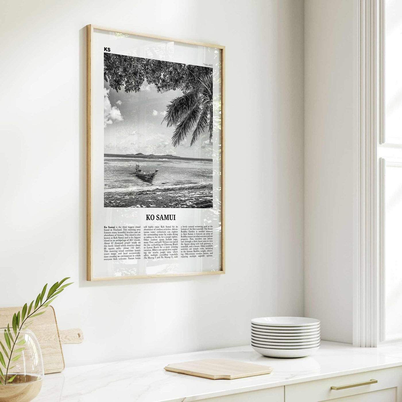 Ko Samui Print Black and White, Ko Samui Wall Art, Ko Samui Poster, Ko Samui Photo, Ko Samui Wall Décor, Ko Samui Map, Thailand