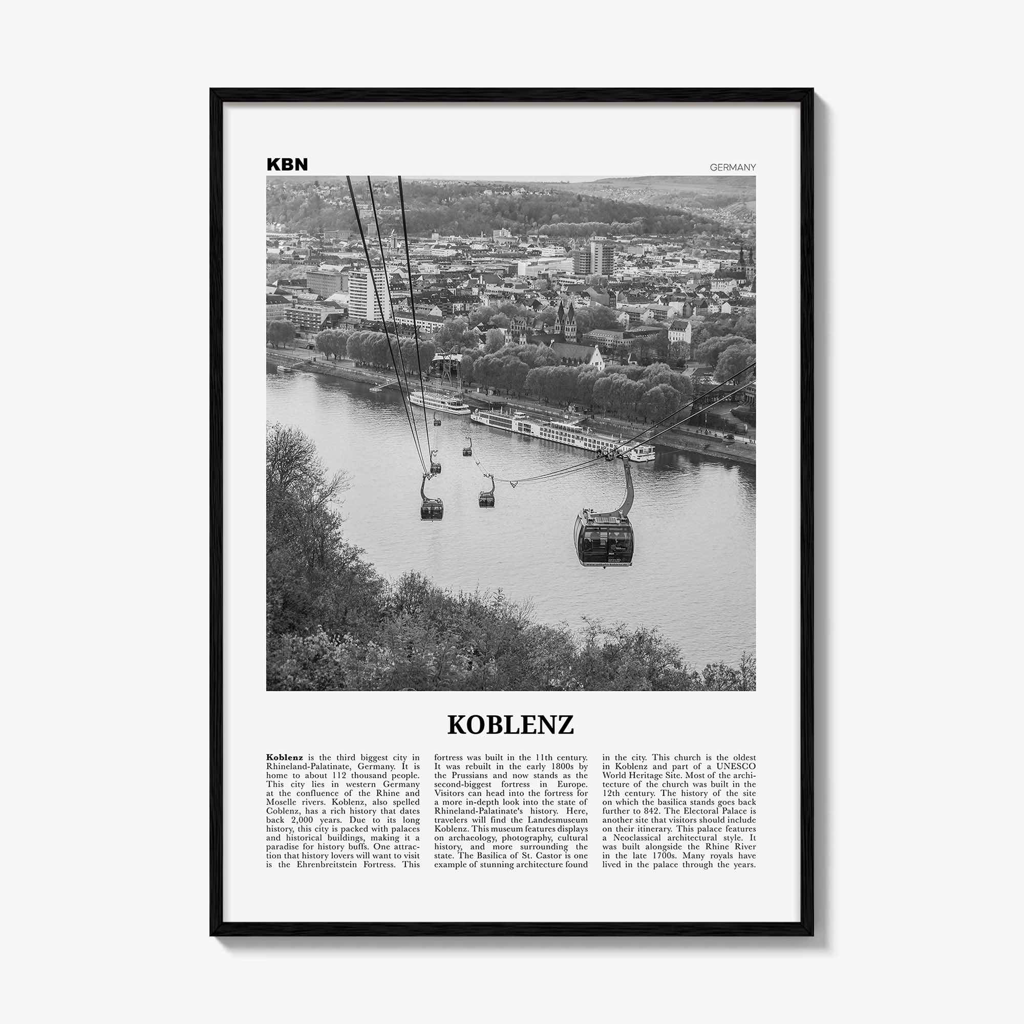 Koblenz Print Black and White, Koblenz Wall Art, Koblenz Poster, Koblenz Photo, Koblenz Wall Décor, Koblenz Map, Germany
