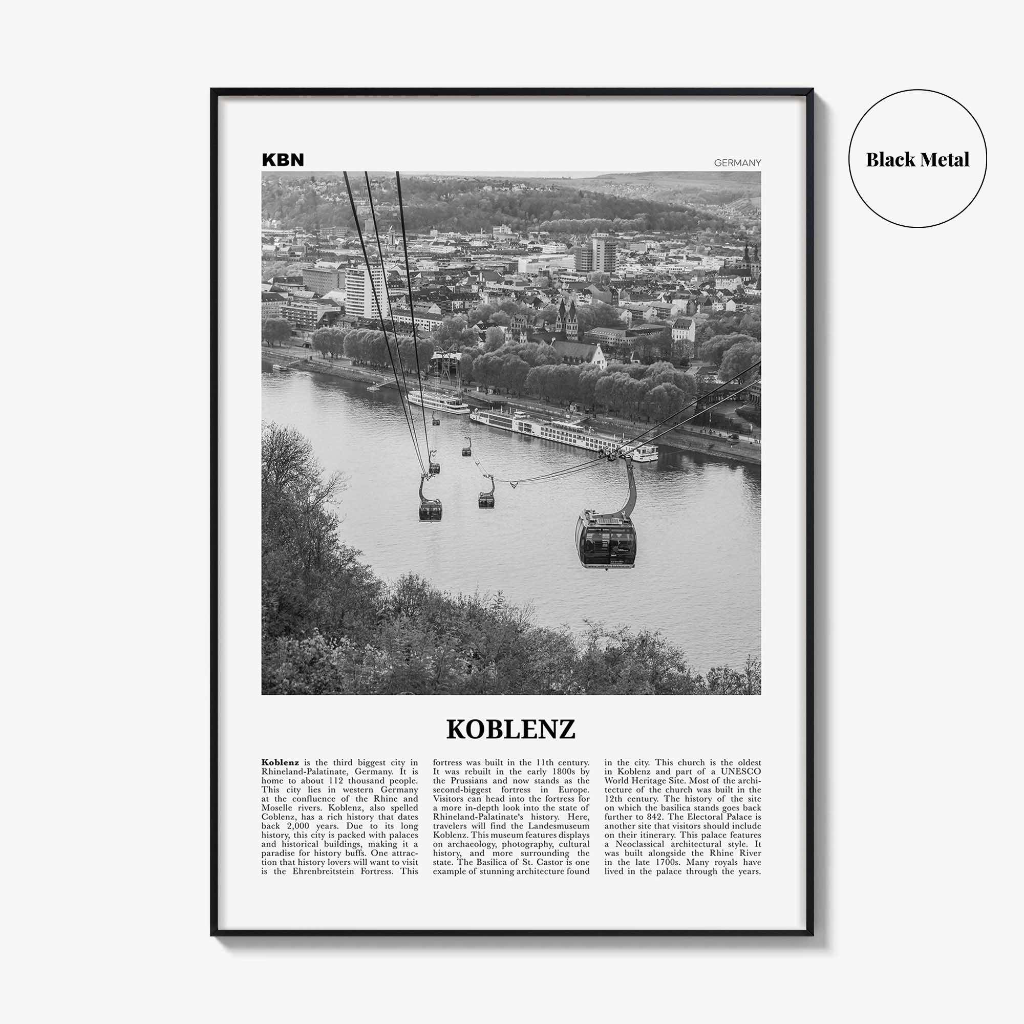 Koblenz Print Black and White, Koblenz Wall Art, Koblenz Poster, Koblenz Photo, Koblenz Wall Décor, Koblenz Map, Germany