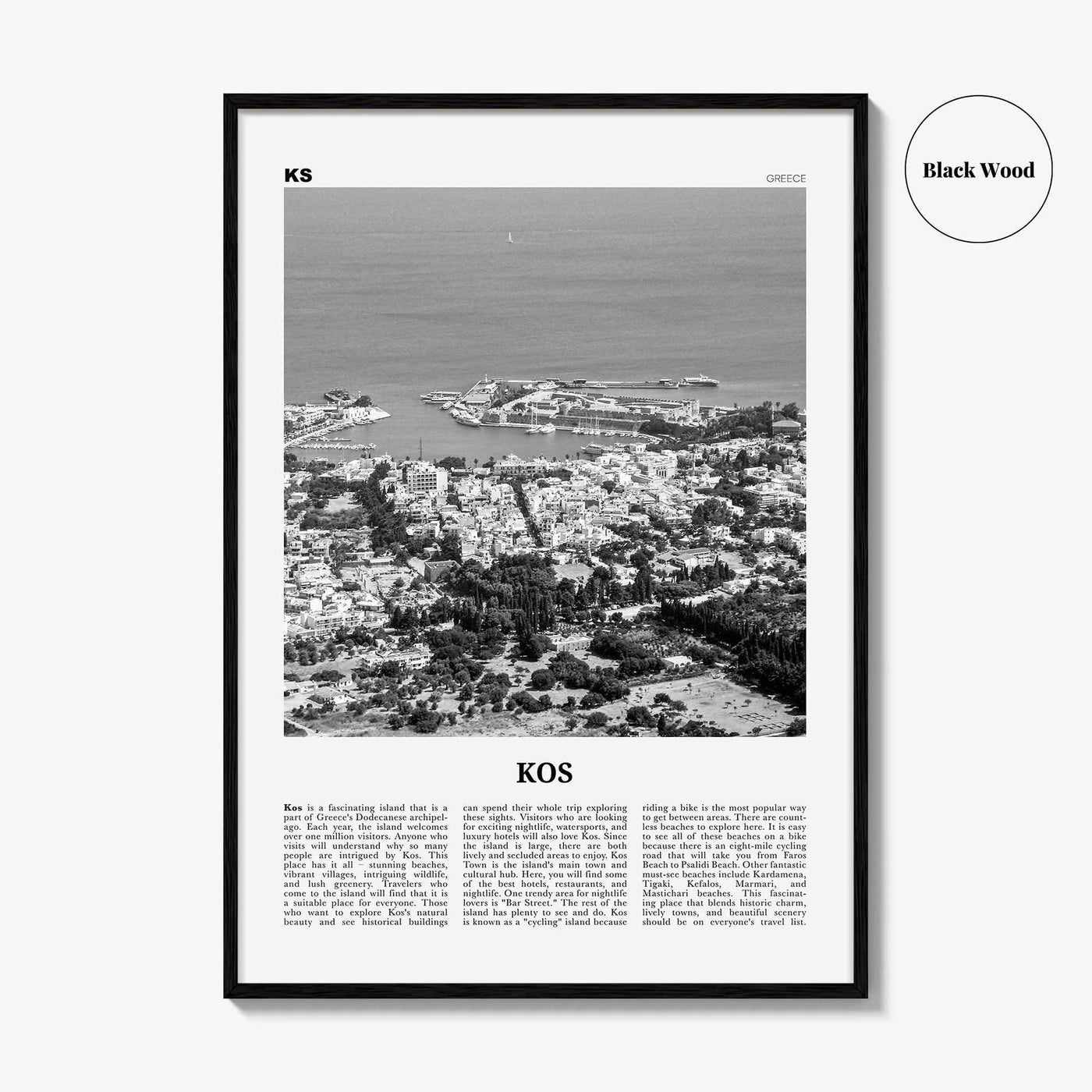 Kos Print Black and White, Kos Wall Art, Kos Poster, Kos Photo, Kos Wall Décor, Cos, Κως, Greece, Europe, Greek, Aegean Sea