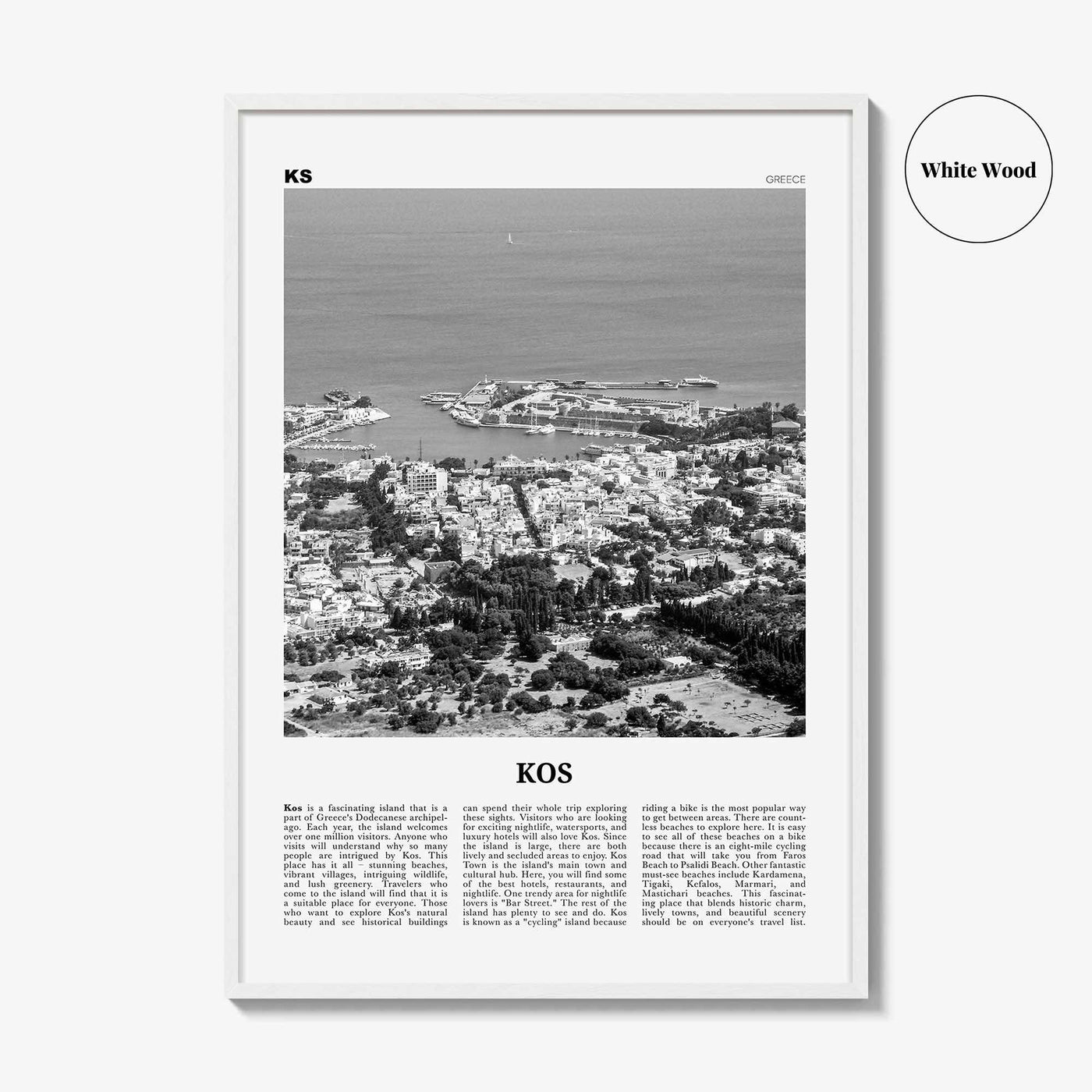 Kos Print Black and White, Kos Wall Art, Kos Poster, Kos Photo, Kos Wall Décor, Cos, Κως, Greece, Europe, Greek, Aegean Sea