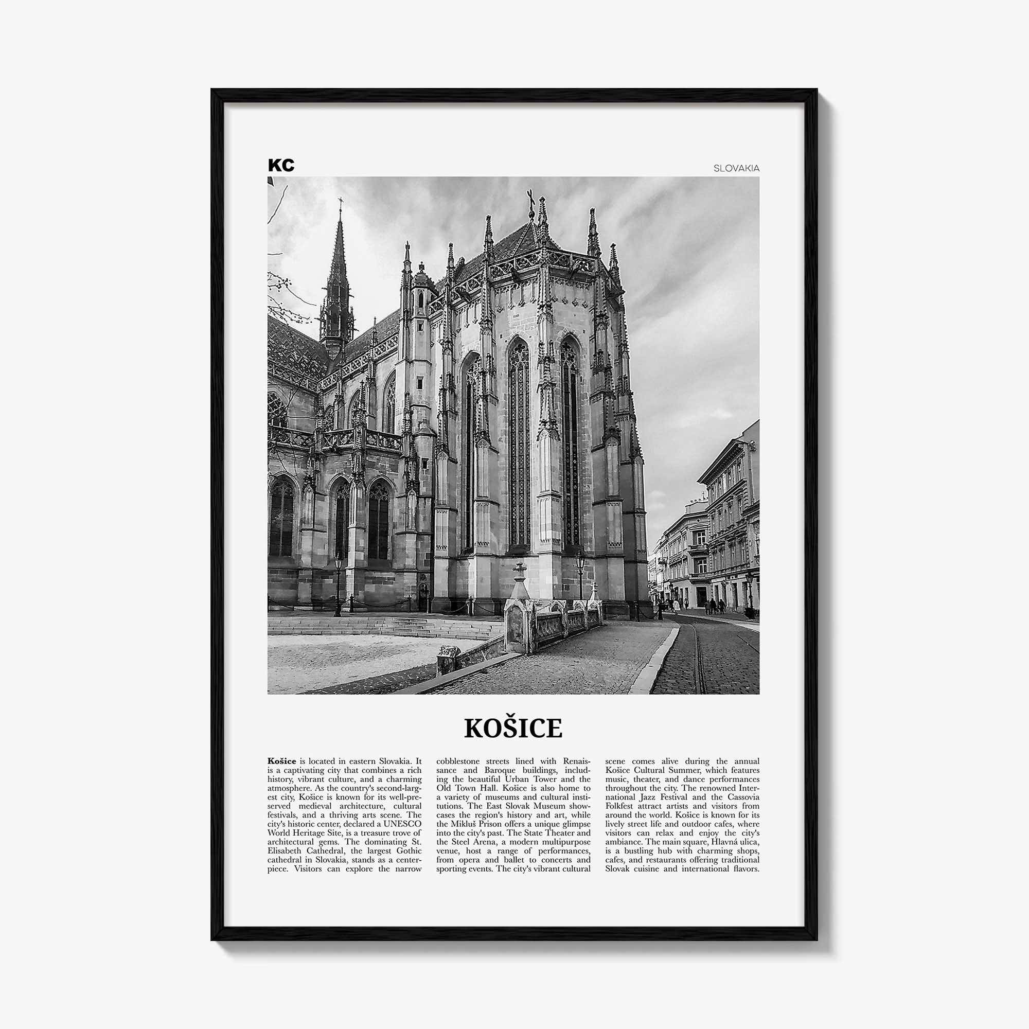 Kosice Print Black and White, Kosice Wall Art, Kosice Poster, Kosice Photo, Kosice Wall Décor, Kosice Map, Slovakia