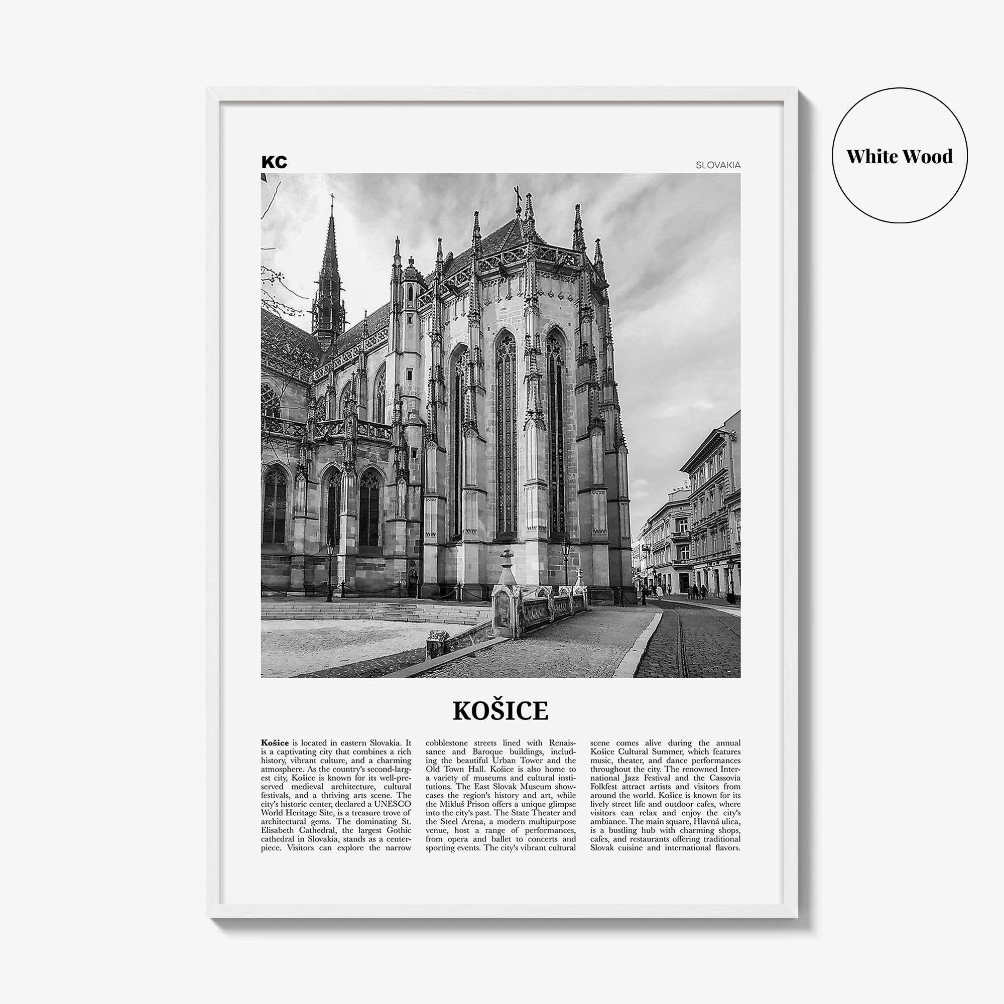 Kosice Print Black and White, Kosice Wall Art, Kosice Poster, Kosice Photo, Kosice Wall Décor, Kosice Map, Slovakia