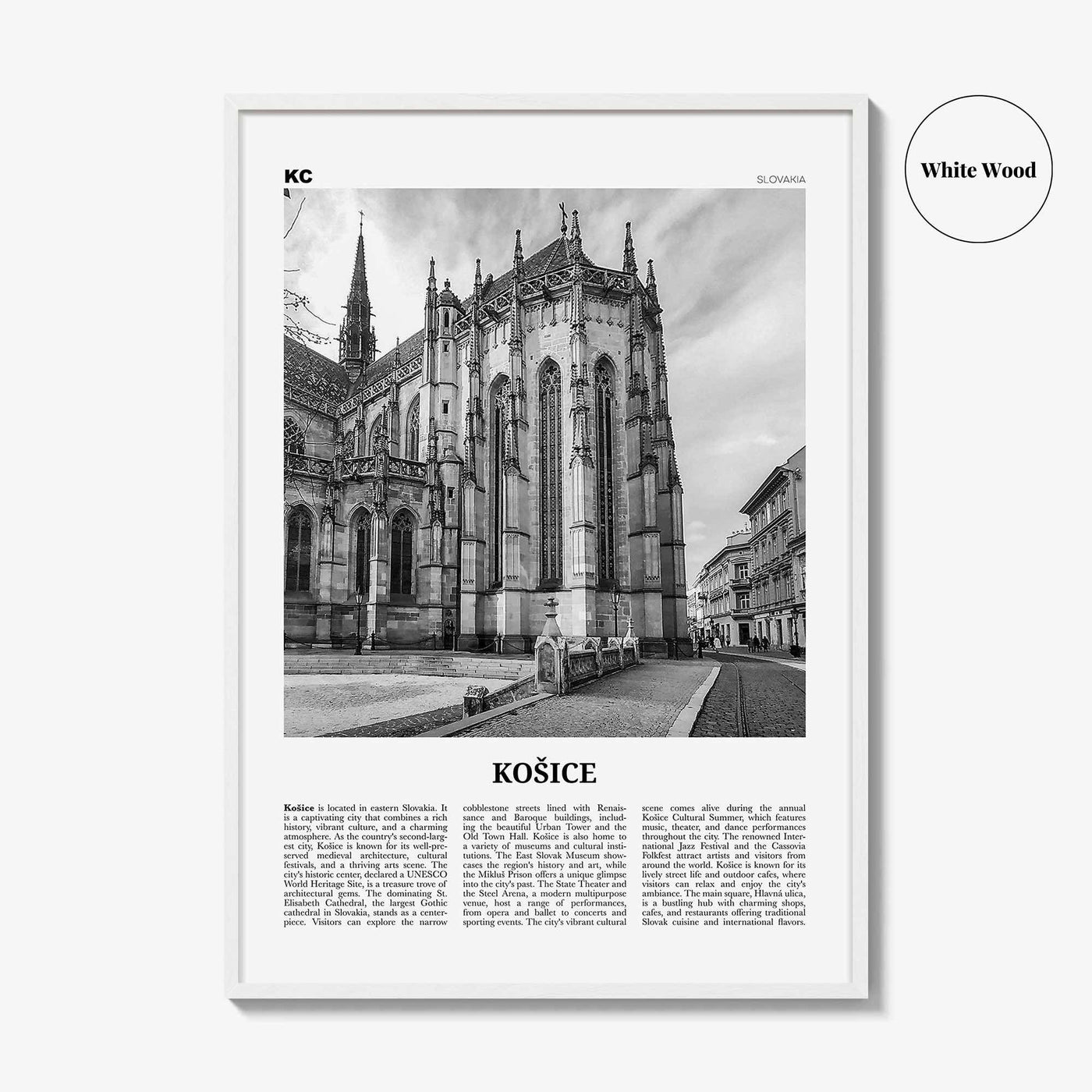 Kosice Print Black and White, Kosice Wall Art, Kosice Poster, Kosice Photo, Kosice Wall Décor, Kosice Map, Slovakia