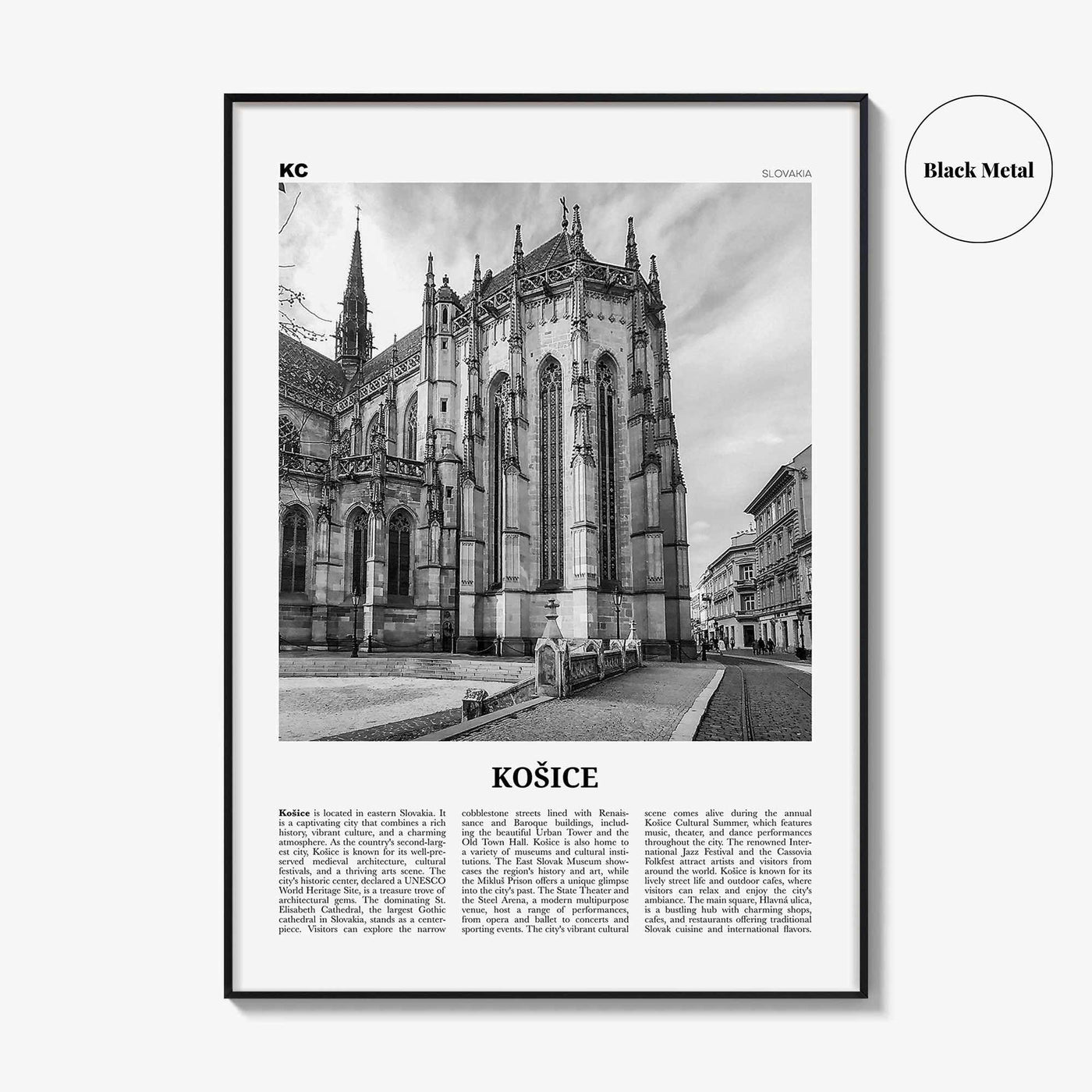 Kosice Print Black and White, Kosice Wall Art, Kosice Poster, Kosice Photo, Kosice Wall Décor, Kosice Map, Slovakia