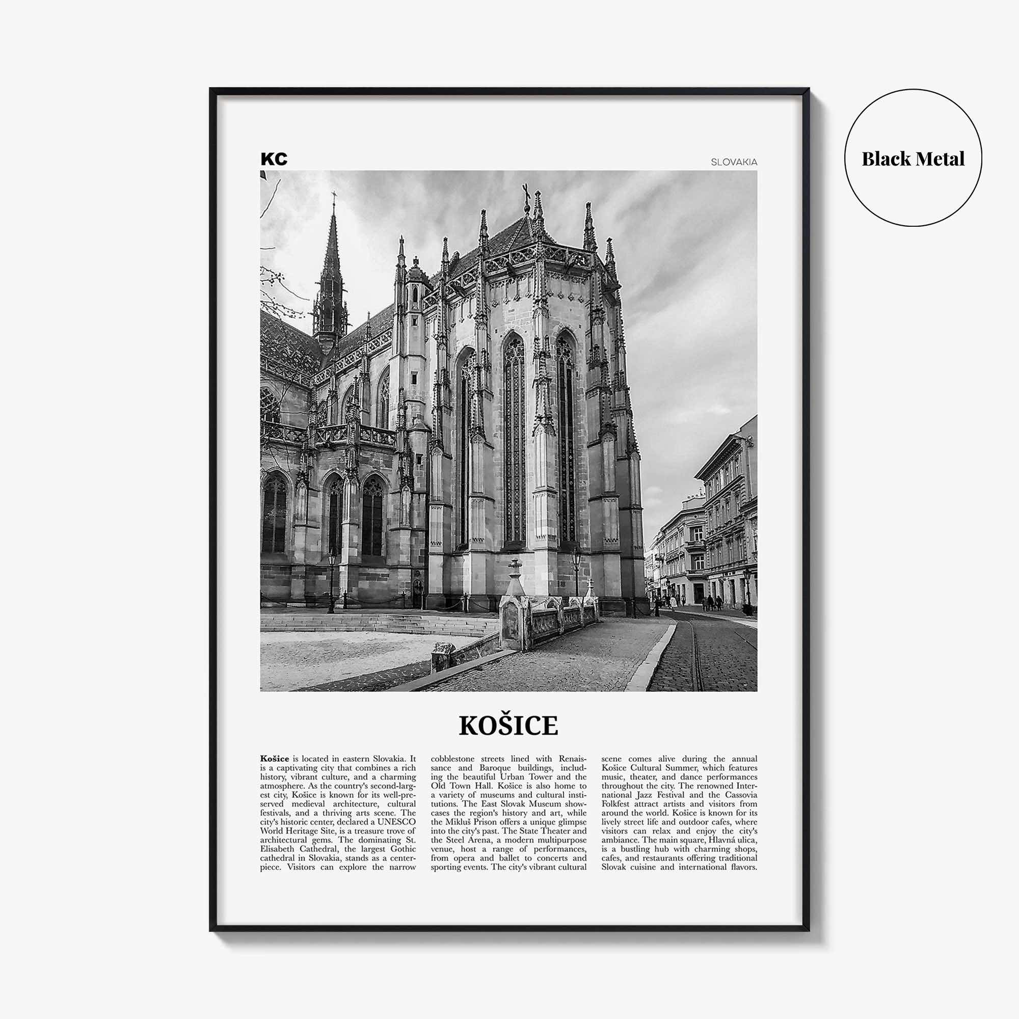 Kosice Print Black and White, Kosice Wall Art, Kosice Poster, Kosice Photo, Kosice Wall Décor, Kosice Map, Slovakia