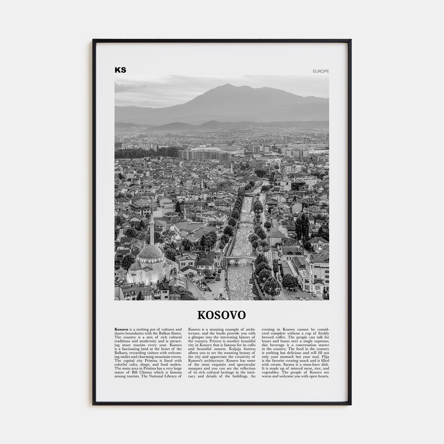 Kosovo Travel B&W Poster