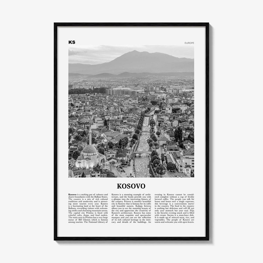 Kosovo Print Black and White, Kosovo Wall Art, Kosovo Poster, Kosovo Photo, Kosovo Wall Decor, Country Art Print