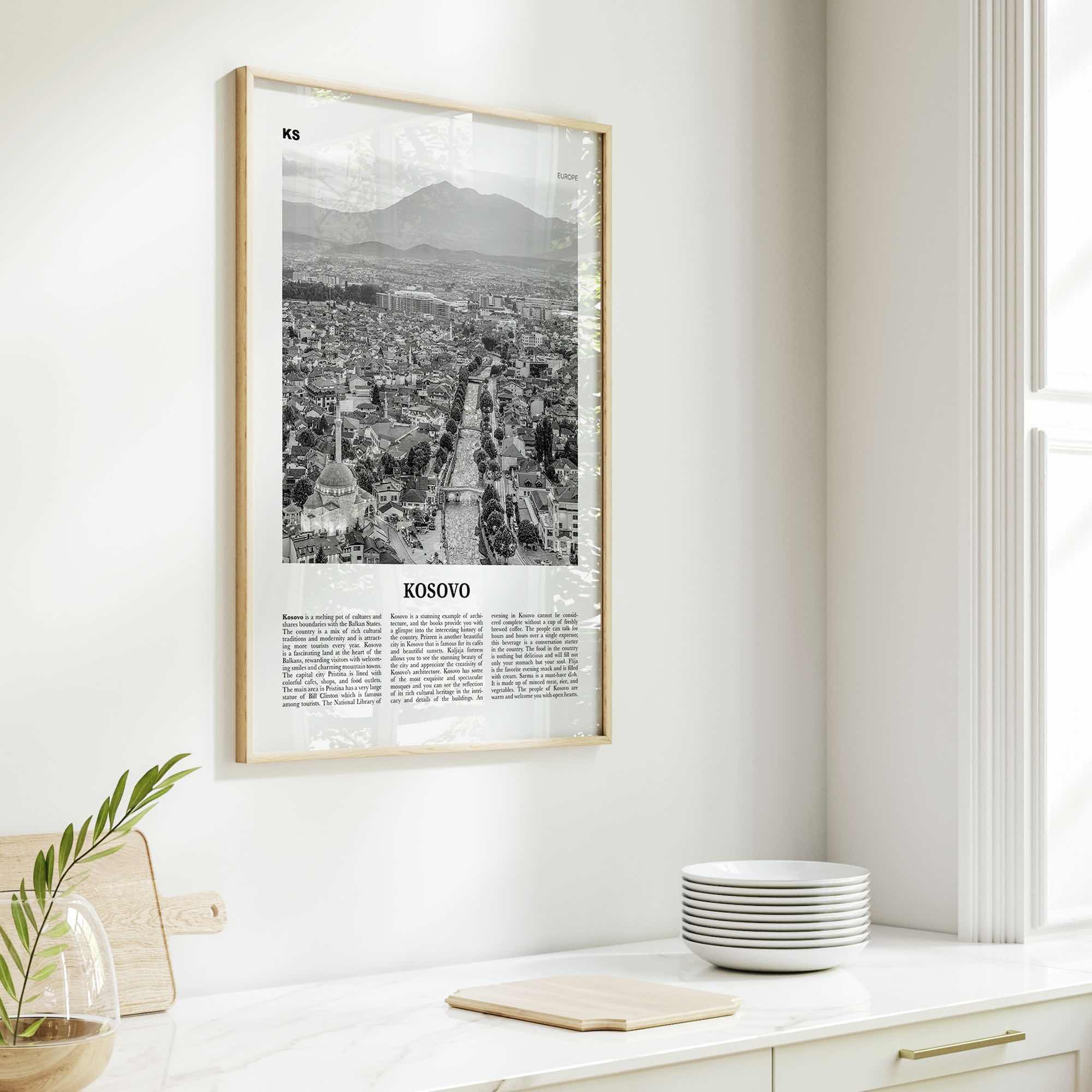 Kosovo Print Black and White, Kosovo Wall Art, Kosovo Poster, Kosovo Photo, Kosovo Wall Decor, Country Art Print