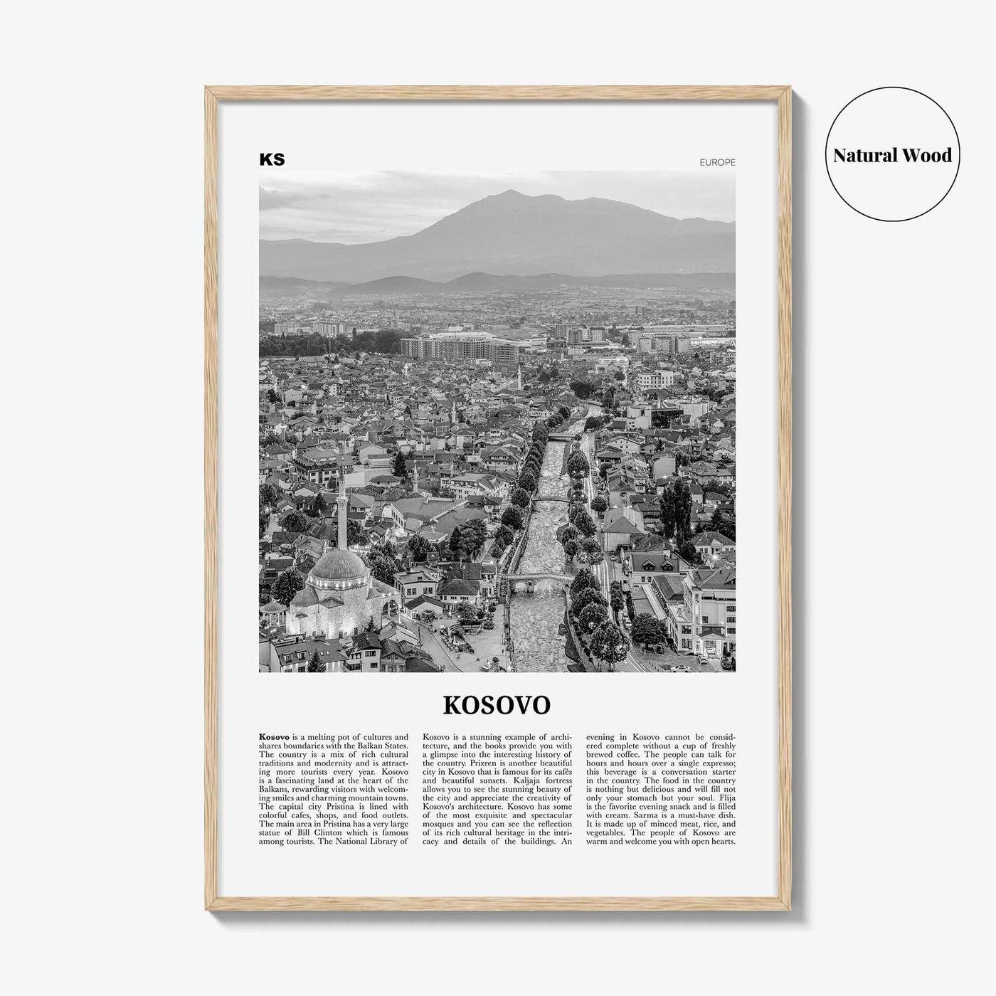 Kosovo Print Black and White, Kosovo Wall Art, Kosovo Poster, Kosovo Photo, Kosovo Wall Decor, Country Art Print