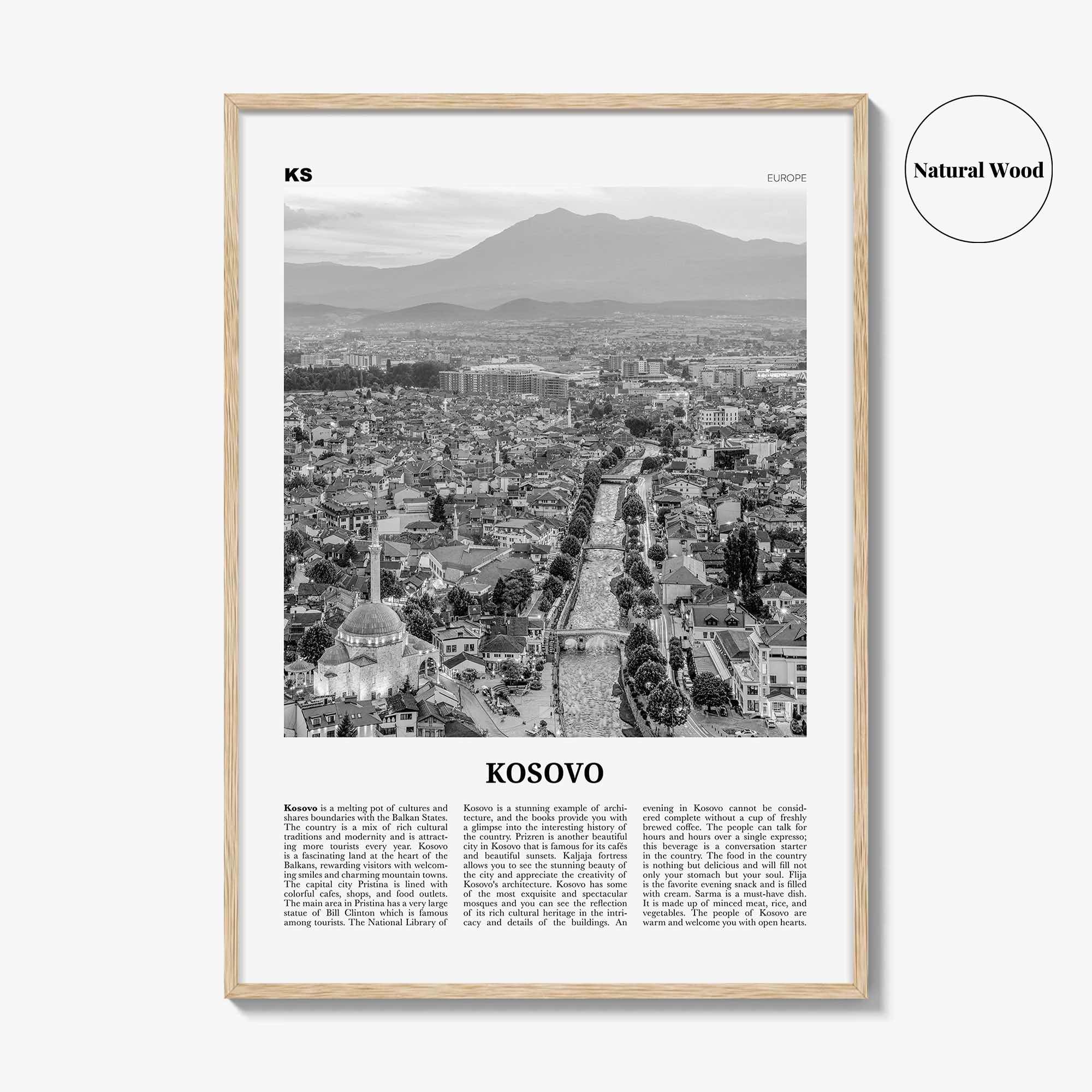 Kosovo Print Black and White, Kosovo Wall Art, Kosovo Poster, Kosovo Photo, Kosovo Wall Decor, Country Art Print