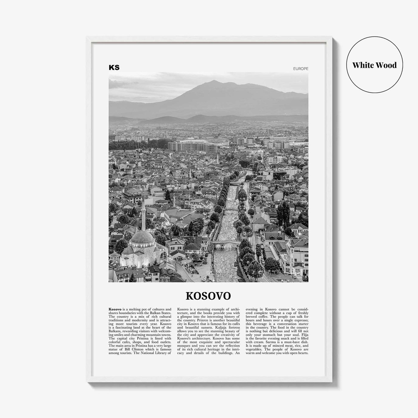 Kosovo Print Black and White, Kosovo Wall Art, Kosovo Poster, Kosovo Photo, Kosovo Wall Decor, Country Art Print