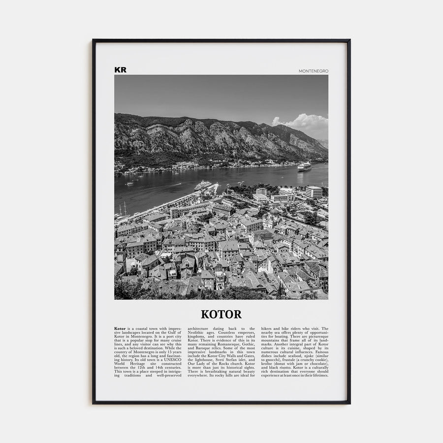 Kotor Travel B&W Poster