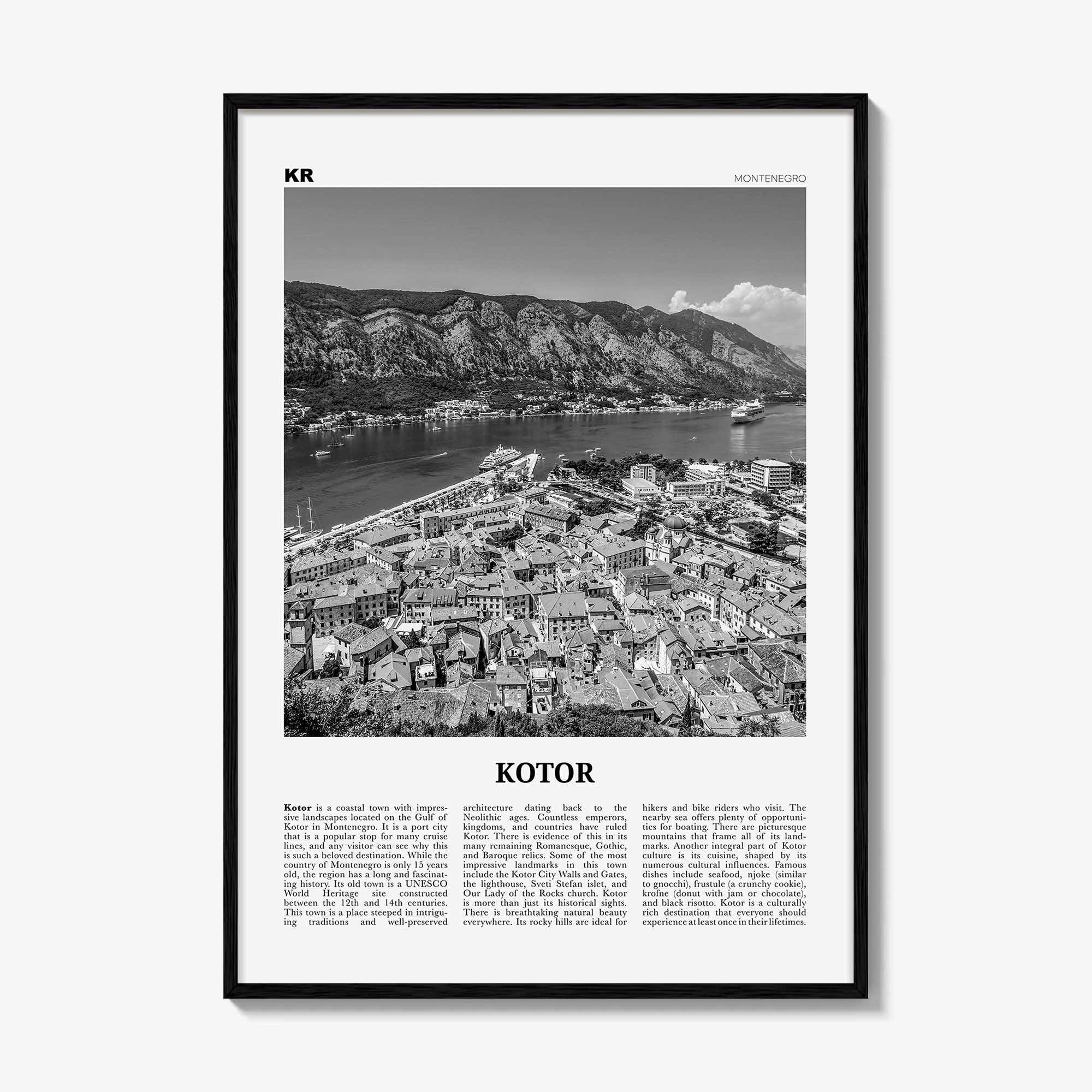 Kotor Print Black and White, Kotor Wall Art, Kotor Poster, Kotor Photo, Kotor Wall Décor, Котор, Montenegro, Europe