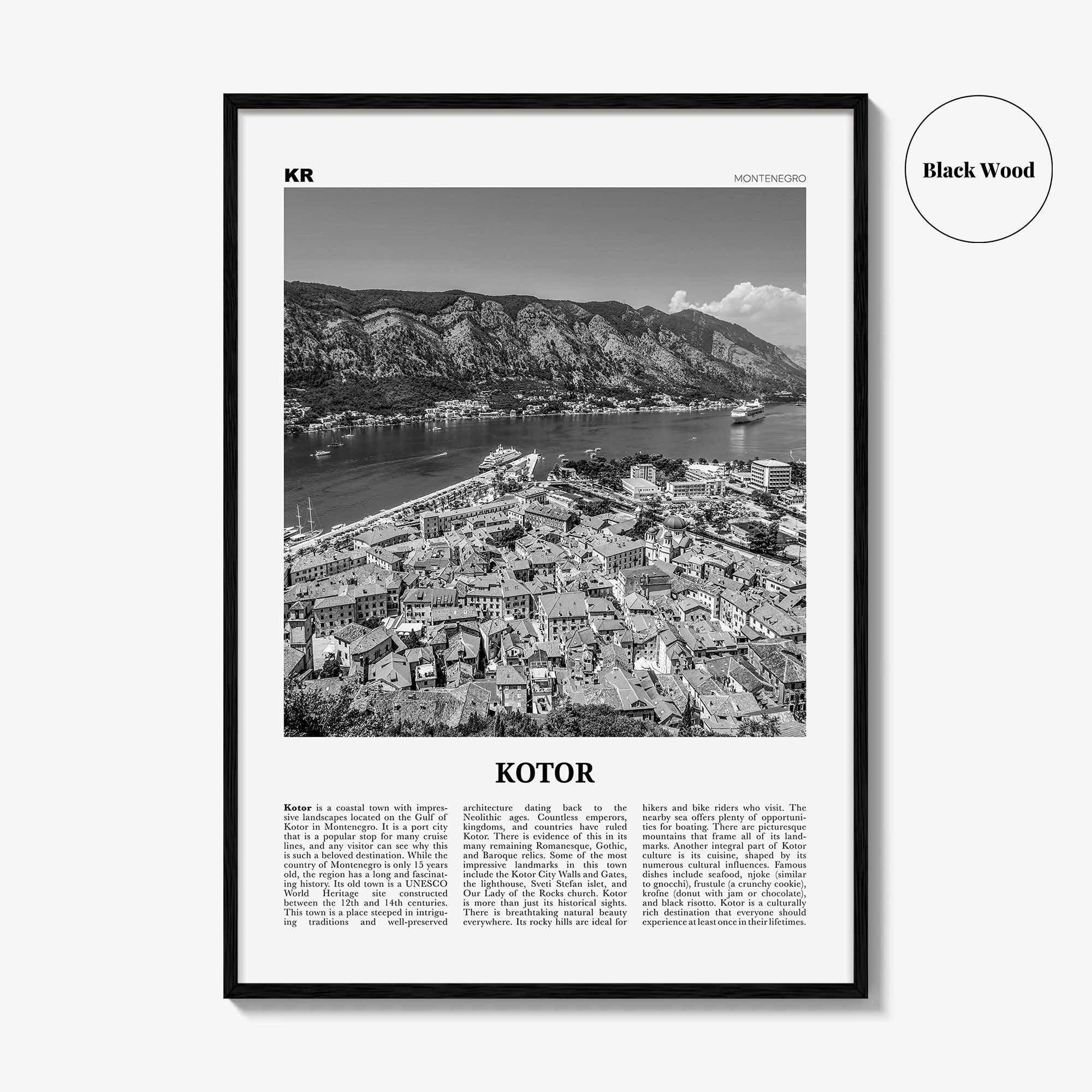 Kotor Print Black and White, Kotor Wall Art, Kotor Poster, Kotor Photo, Kotor Wall Décor, Котор, Montenegro, Europe
