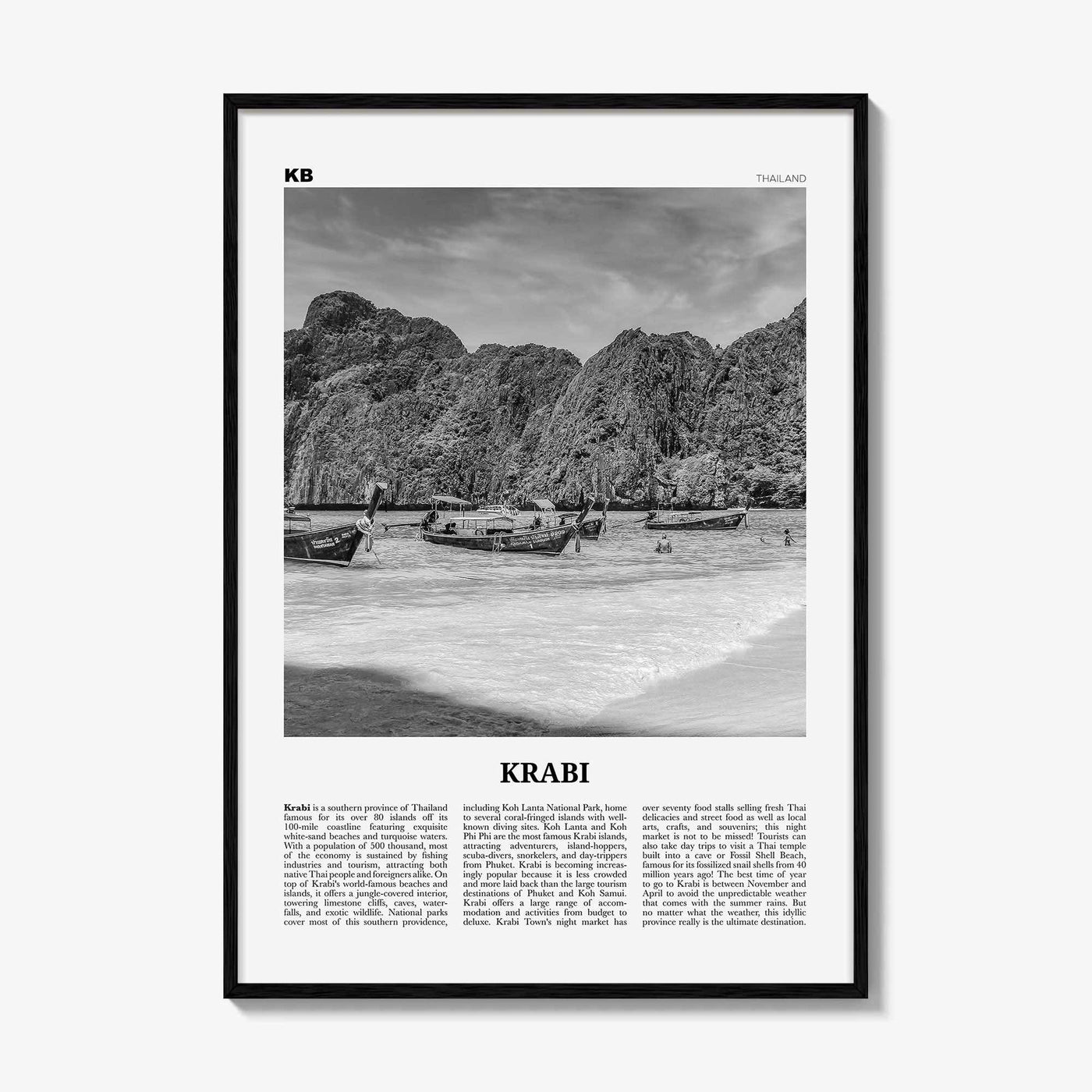 Krabi Print Black and White, Krabi Wall Art, Krabi Poster, Krabi Photo, Thailand, Phang Nga Bay