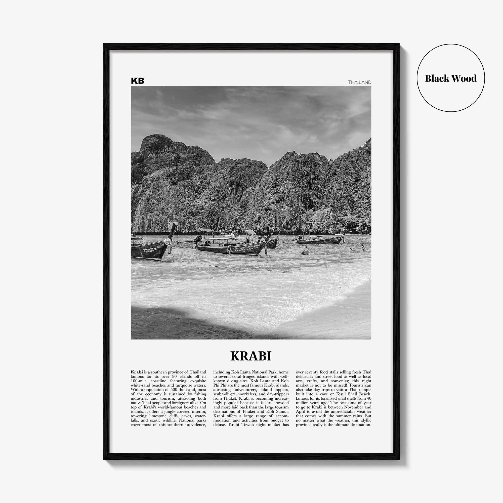 Krabi Print Black and White, Krabi Wall Art, Krabi Poster, Krabi Photo, Thailand, Phang Nga Bay