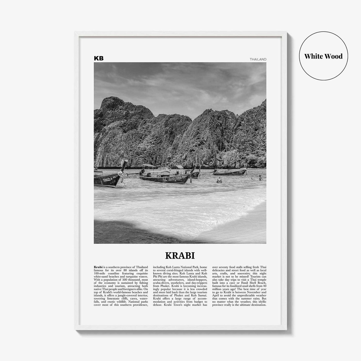 Krabi Print Black and White, Krabi Wall Art, Krabi Poster, Krabi Photo, Thailand, Phang Nga Bay