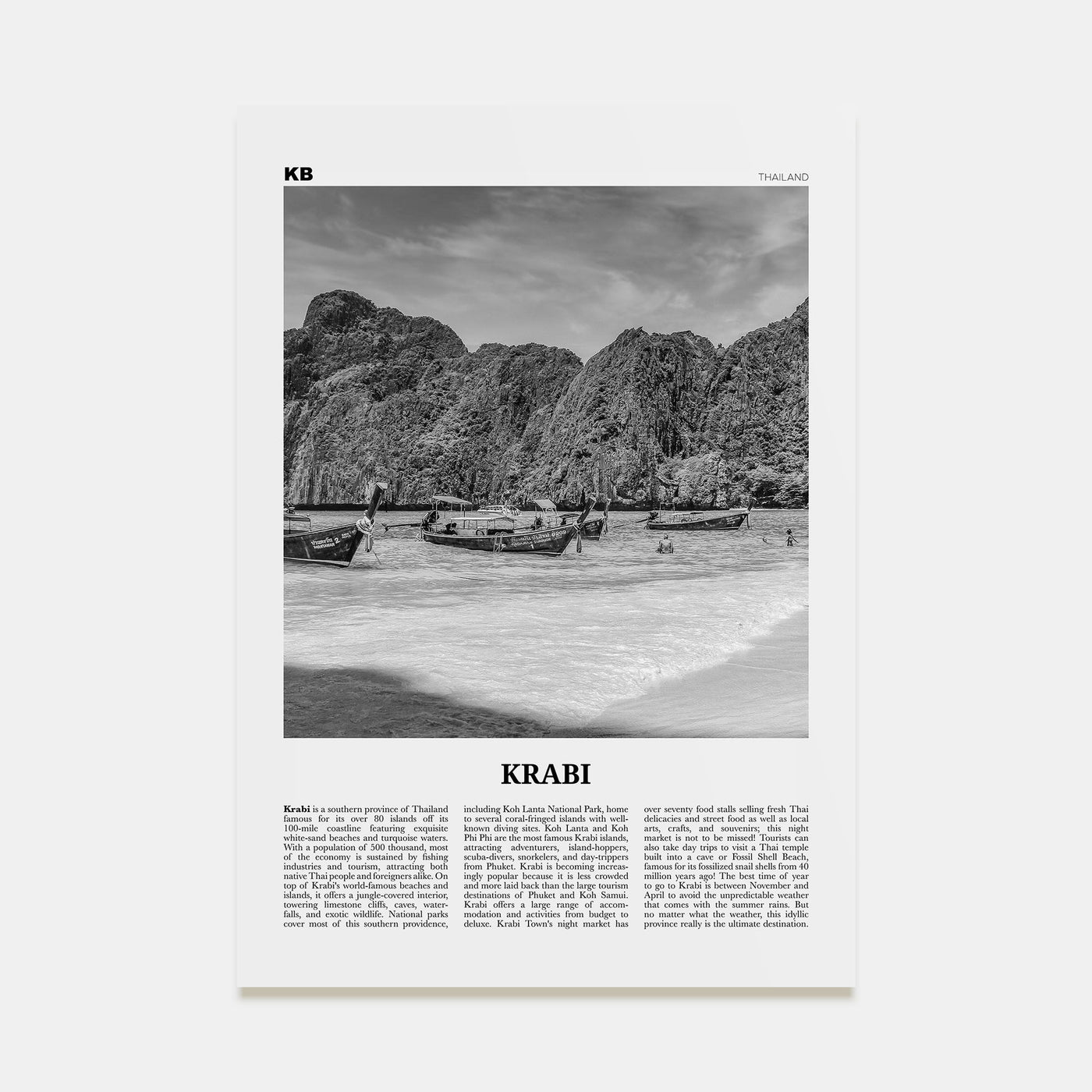 Krabi Travel B&W Poster