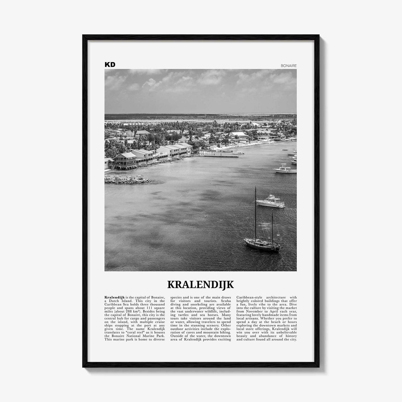 Kralendijk Print Black and White, Kralendijk Wall Art, Kralendijk Poster, Kralendijk Photo, Kralendijk Wall Décor, Kralendijk Map, Bonaire