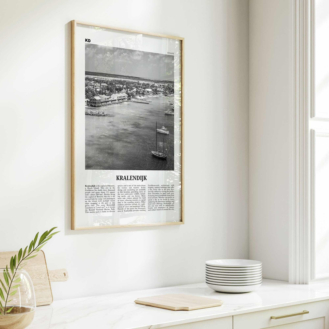 Kralendijk Print Black and White, Kralendijk Wall Art, Kralendijk Poster, Kralendijk Photo, Kralendijk Wall Décor, Kralendijk Map, Bonaire