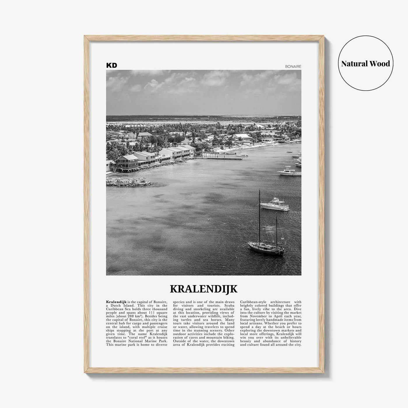 Kralendijk Print Black and White, Kralendijk Wall Art, Kralendijk Poster, Kralendijk Photo, Kralendijk Wall Décor, Kralendijk Map, Bonaire
