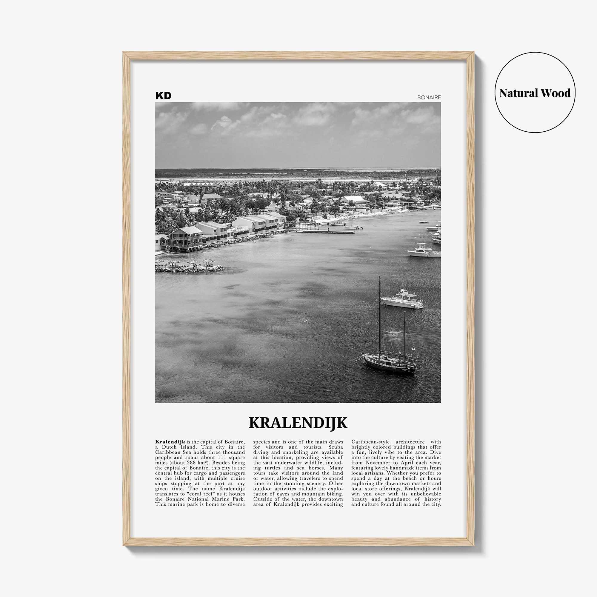 Kralendijk Print Black and White, Kralendijk Wall Art, Kralendijk Poster, Kralendijk Photo, Kralendijk Wall Décor, Kralendijk Map, Bonaire