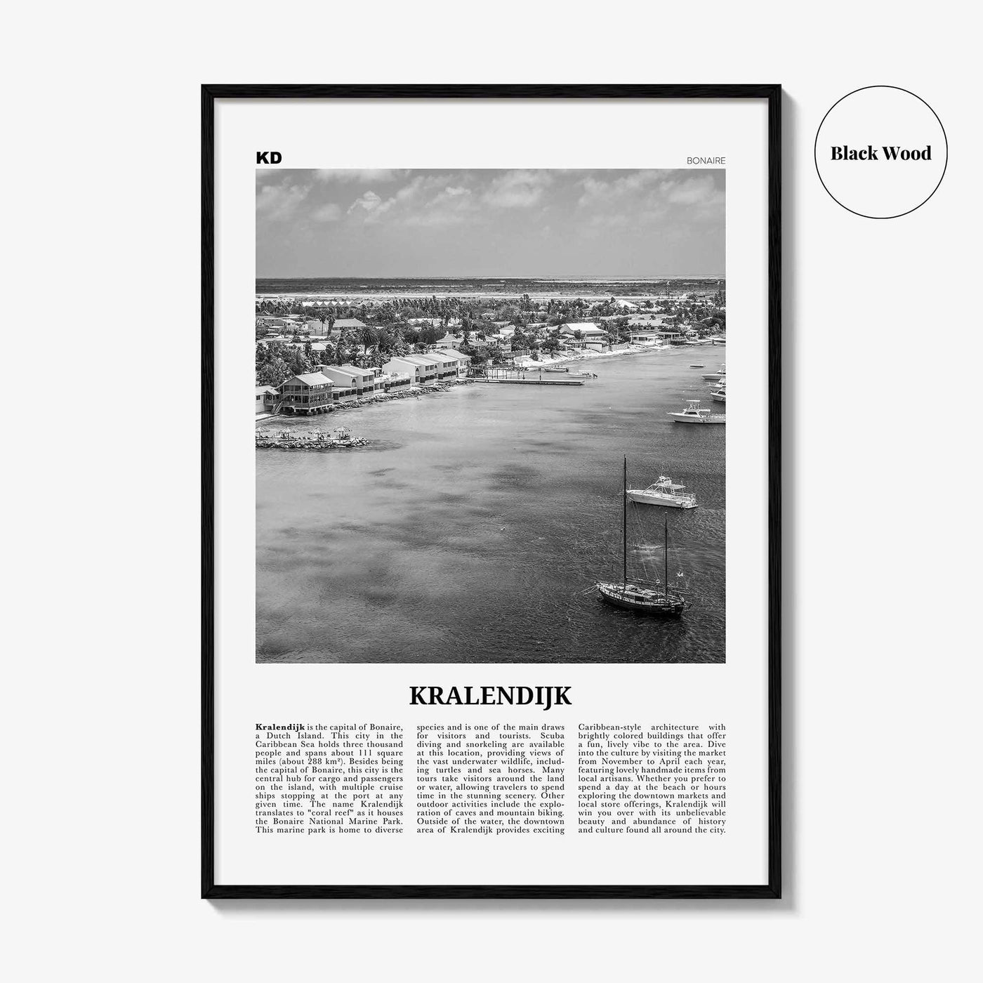 Kralendijk Print Black and White, Kralendijk Wall Art, Kralendijk Poster, Kralendijk Photo, Kralendijk Wall Décor, Kralendijk Map, Bonaire