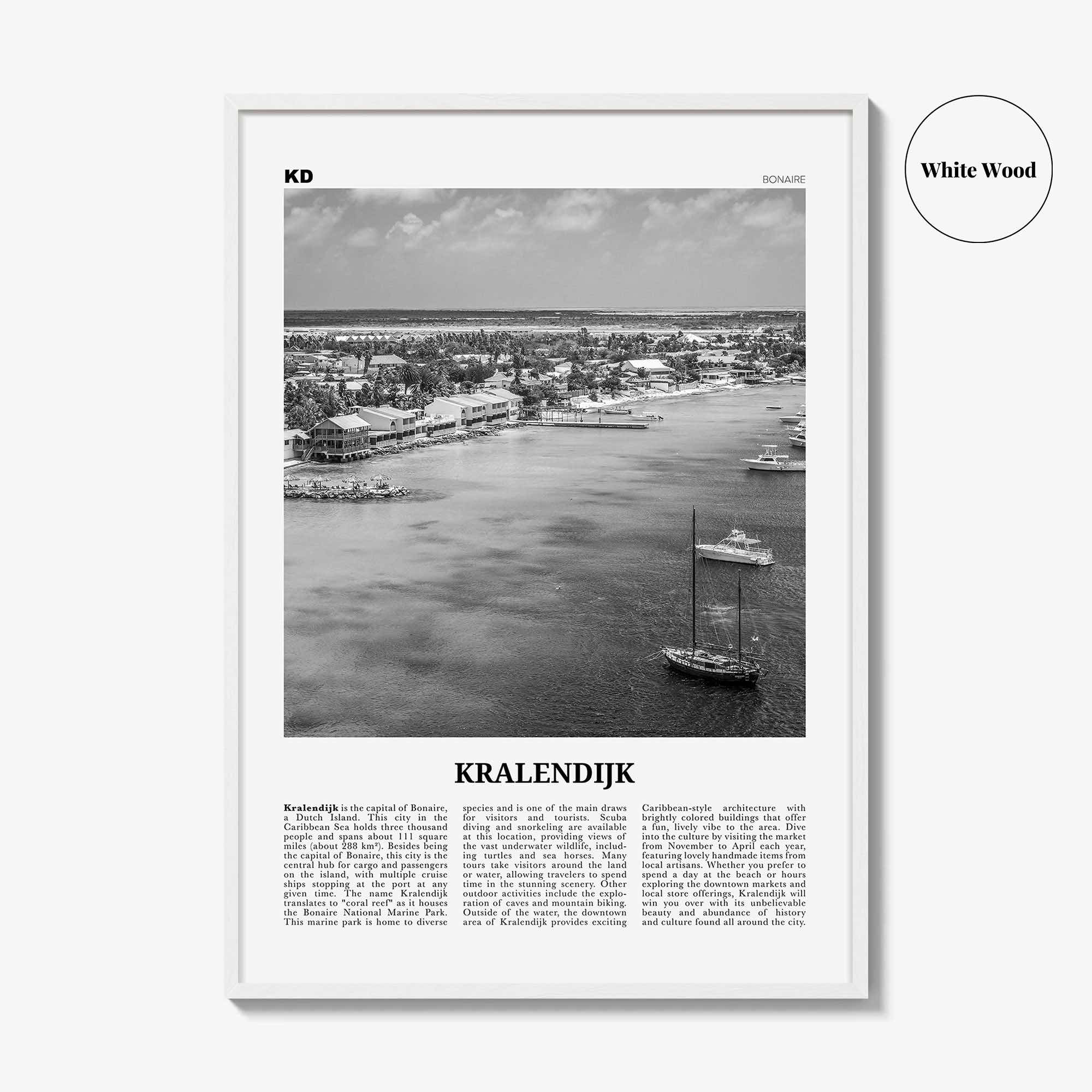 Kralendijk Print Black and White, Kralendijk Wall Art, Kralendijk Poster, Kralendijk Photo, Kralendijk Wall Décor, Kralendijk Map, Bonaire
