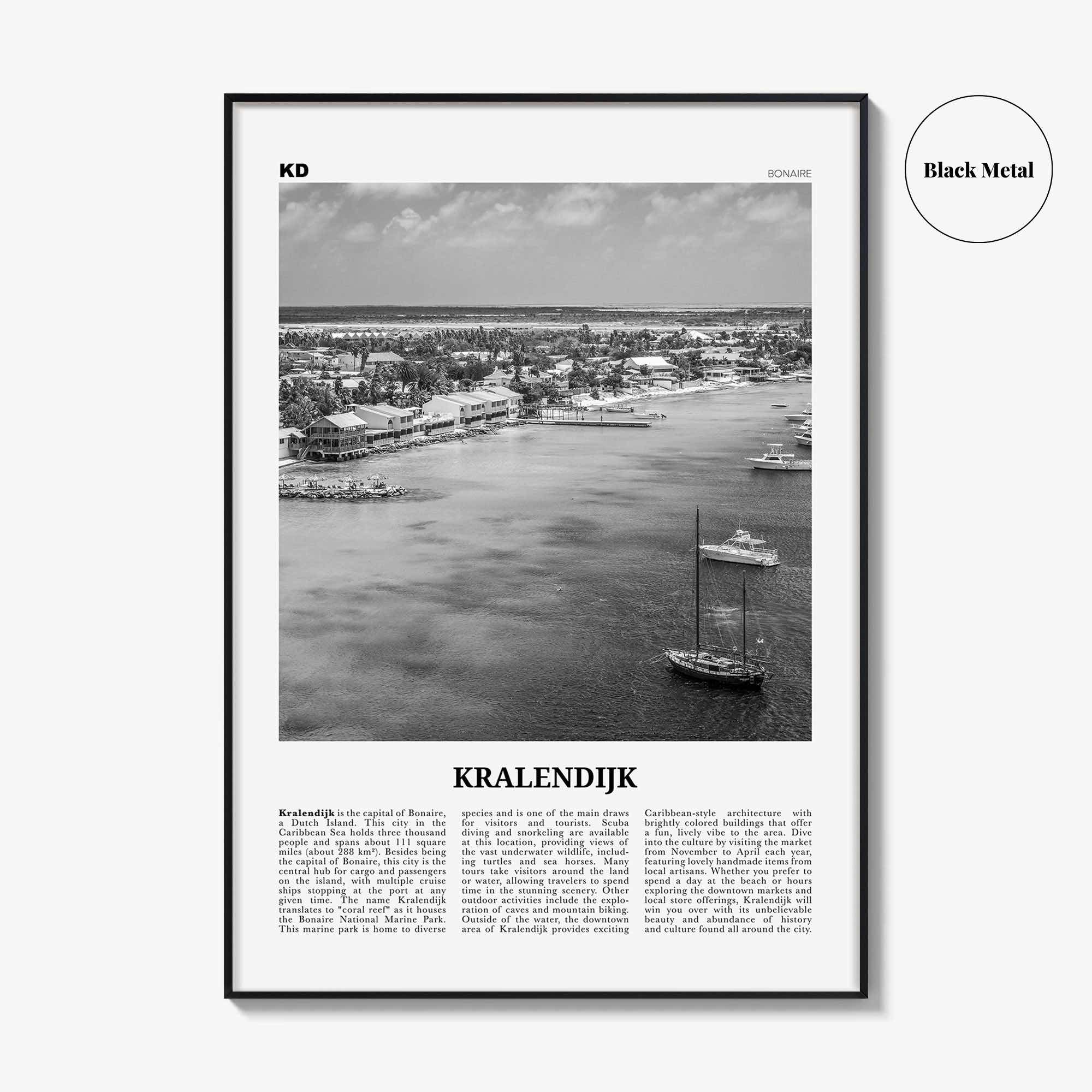 Kralendijk Print Black and White, Kralendijk Wall Art, Kralendijk Poster, Kralendijk Photo, Kralendijk Wall Décor, Kralendijk Map, Bonaire