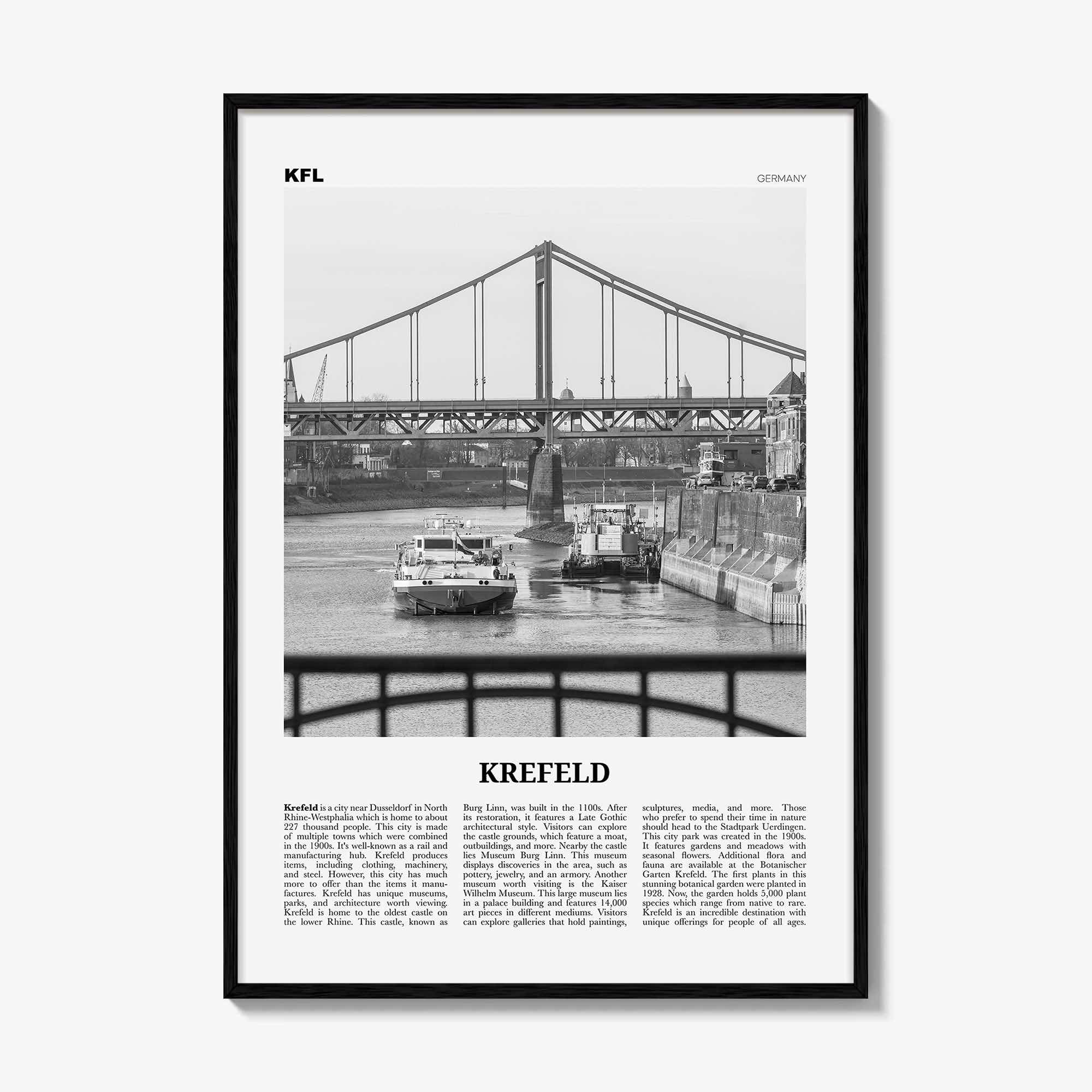 Krefeld Print Black and White, Krefeld Wall Art, Krefeld Poster, Krefeld Photo, Krefeld Wall Décor, Krefeld Map, Germany