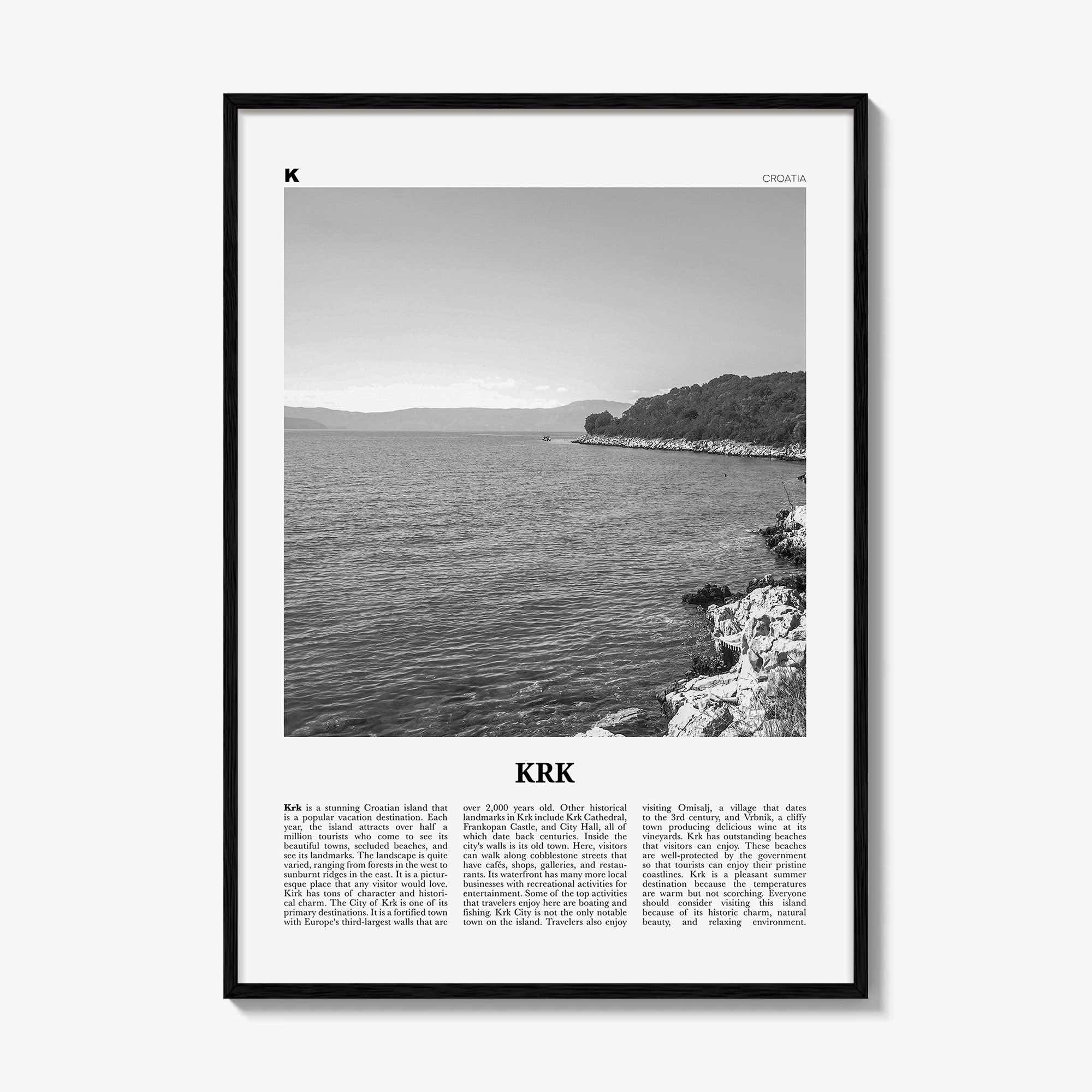 KRK Print Black and White, Krk Wall Art, Krk Poster, Krk Photo, Krk Wall Décor, Vegl, Curicta, Veglia, Vegliot, Κύρικον, Kyrikon, Croatia