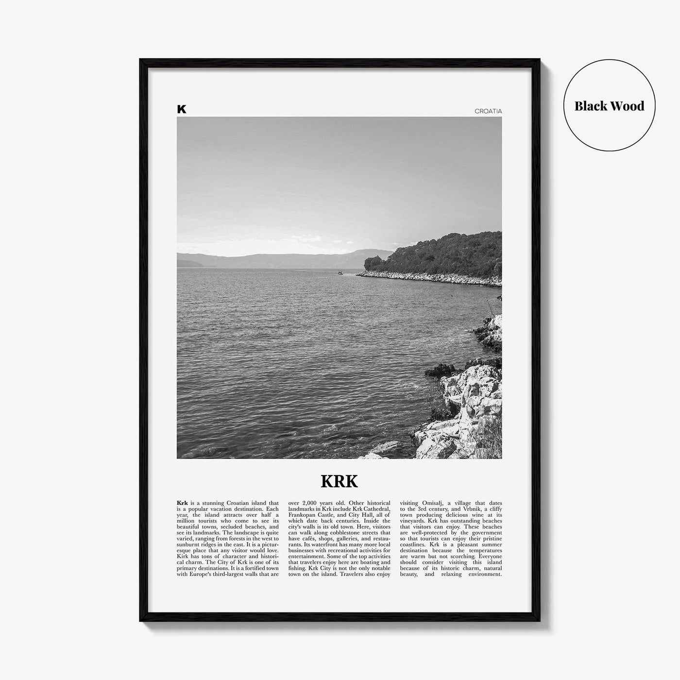 KRK Print Black and White, Krk Wall Art, Krk Poster, Krk Photo, Krk Wall Décor, Vegl, Curicta, Veglia, Vegliot, Κύρικον, Kyrikon, Croatia