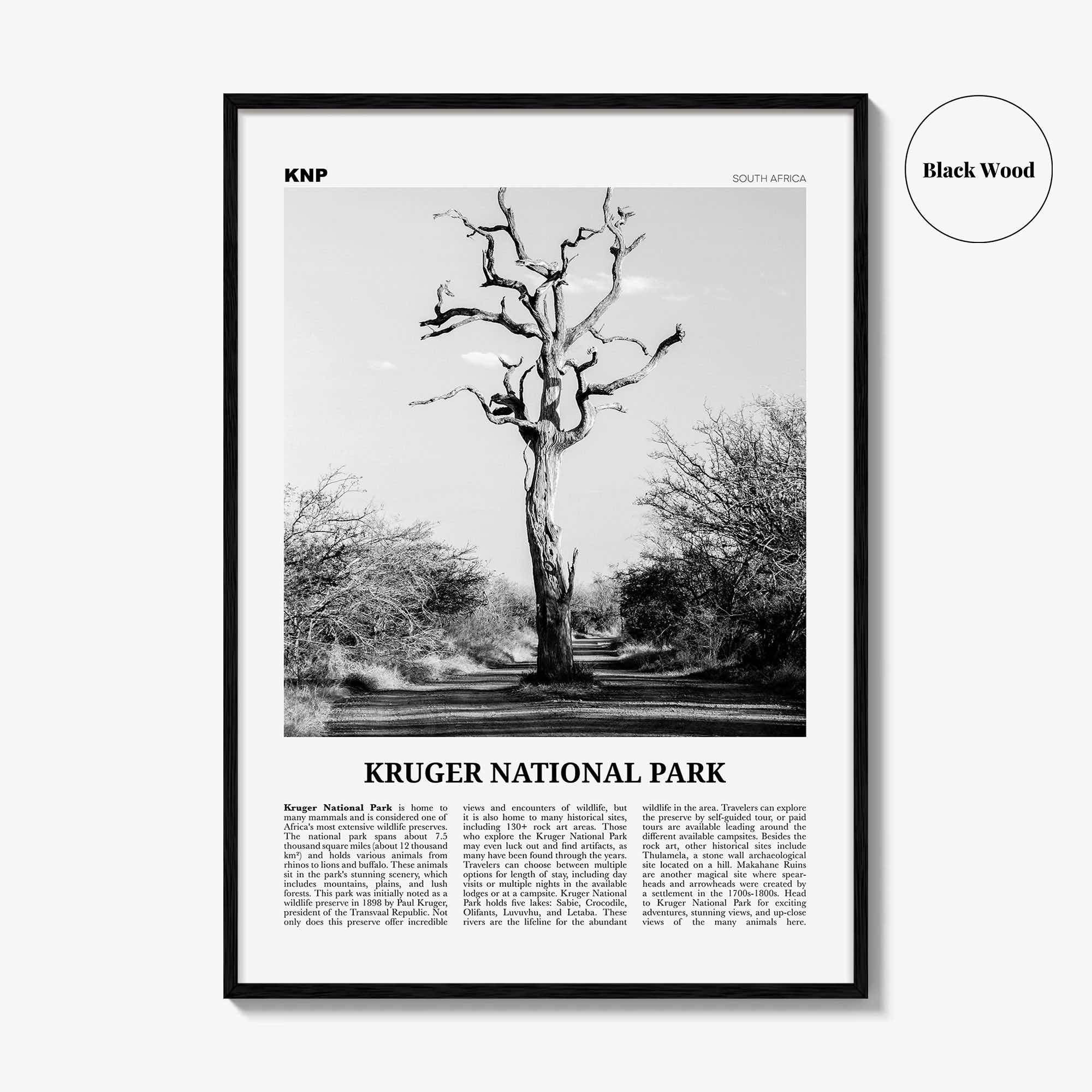 Kruger National Park Print Black and White, Kruger Wall Art, Kruger Poster, Kruger Photo, Kruger Wall Décor, Kruger Map, South Africa