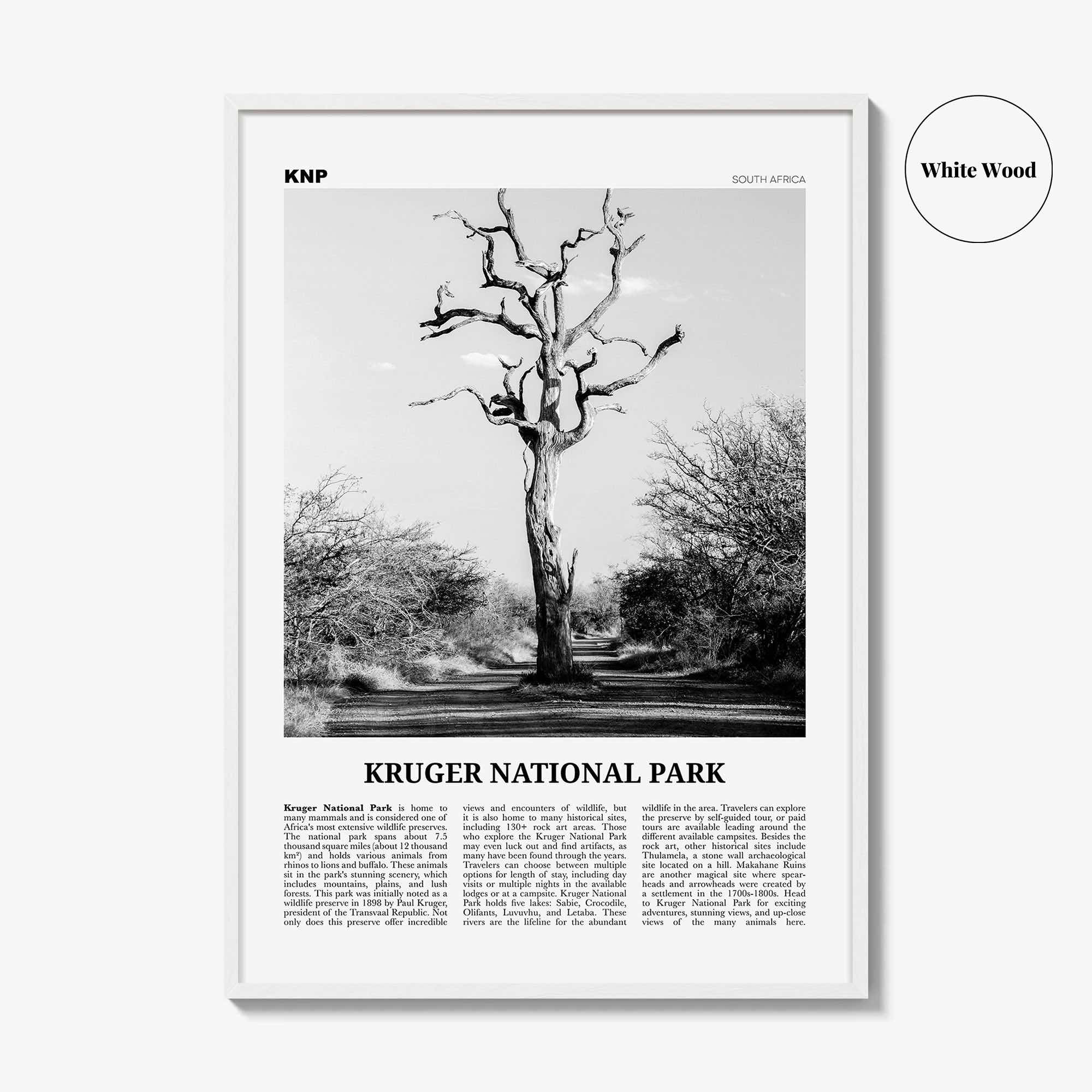 Kruger National Park Print Black and White, Kruger Wall Art, Kruger Poster, Kruger Photo, Kruger Wall Décor, Kruger Map, South Africa