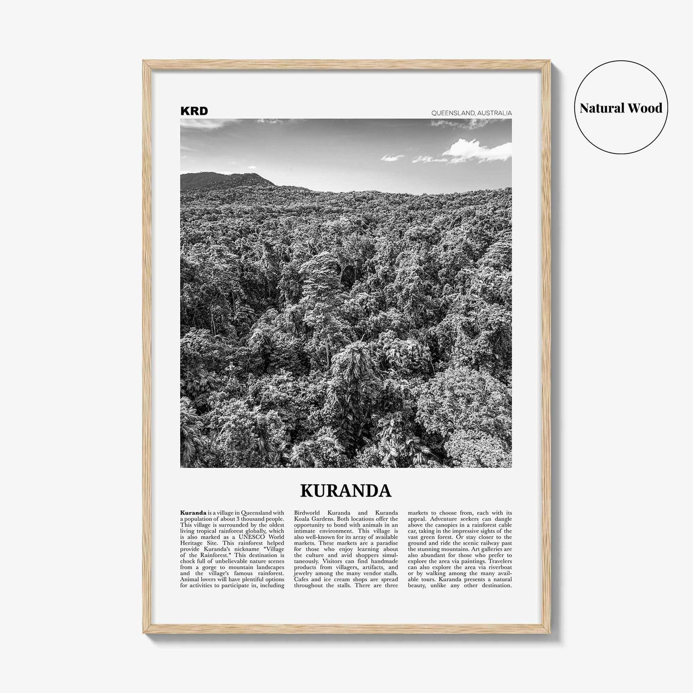 Kuranda Print Black and White, Kuranda Wall Art, Kuranda Poster, Kuranda Photo, Kuranda Wall Décor, Queensland, Australia