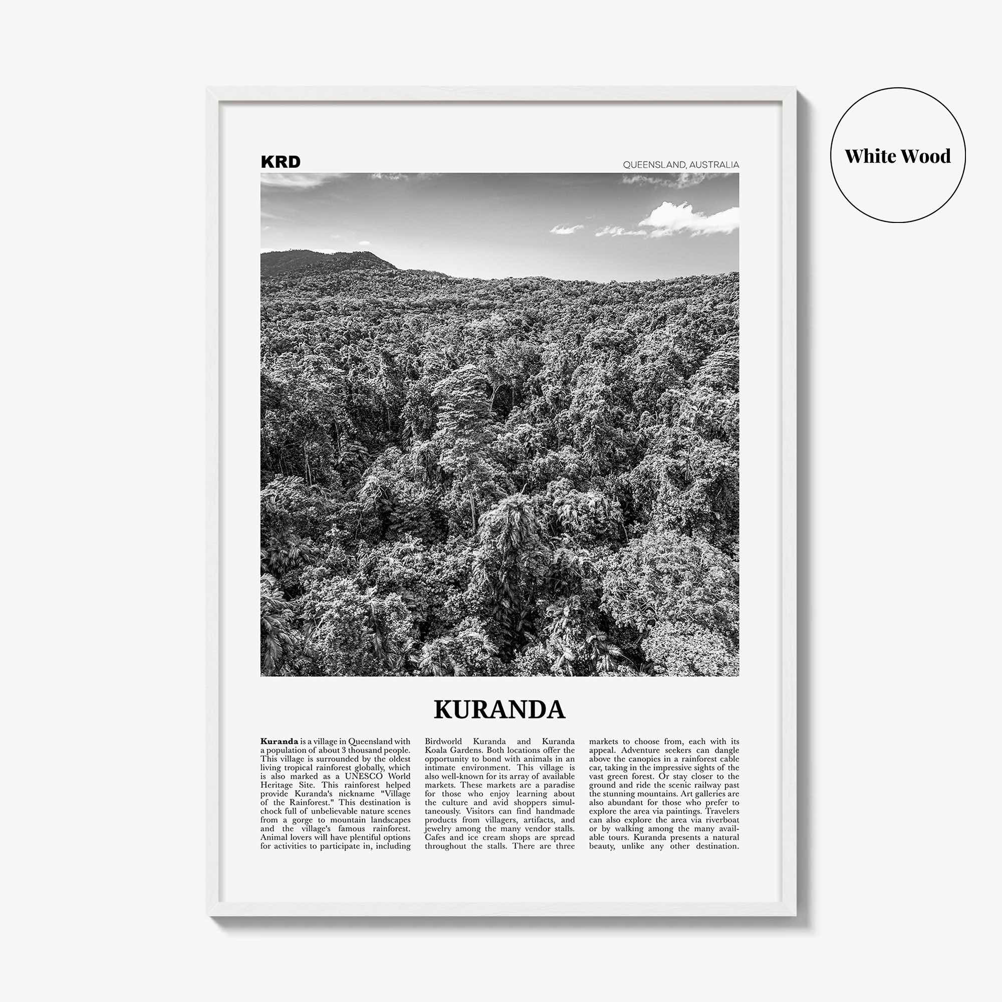 Kuranda Print Black and White, Kuranda Wall Art, Kuranda Poster, Kuranda Photo, Kuranda Wall Décor, Queensland, Australia