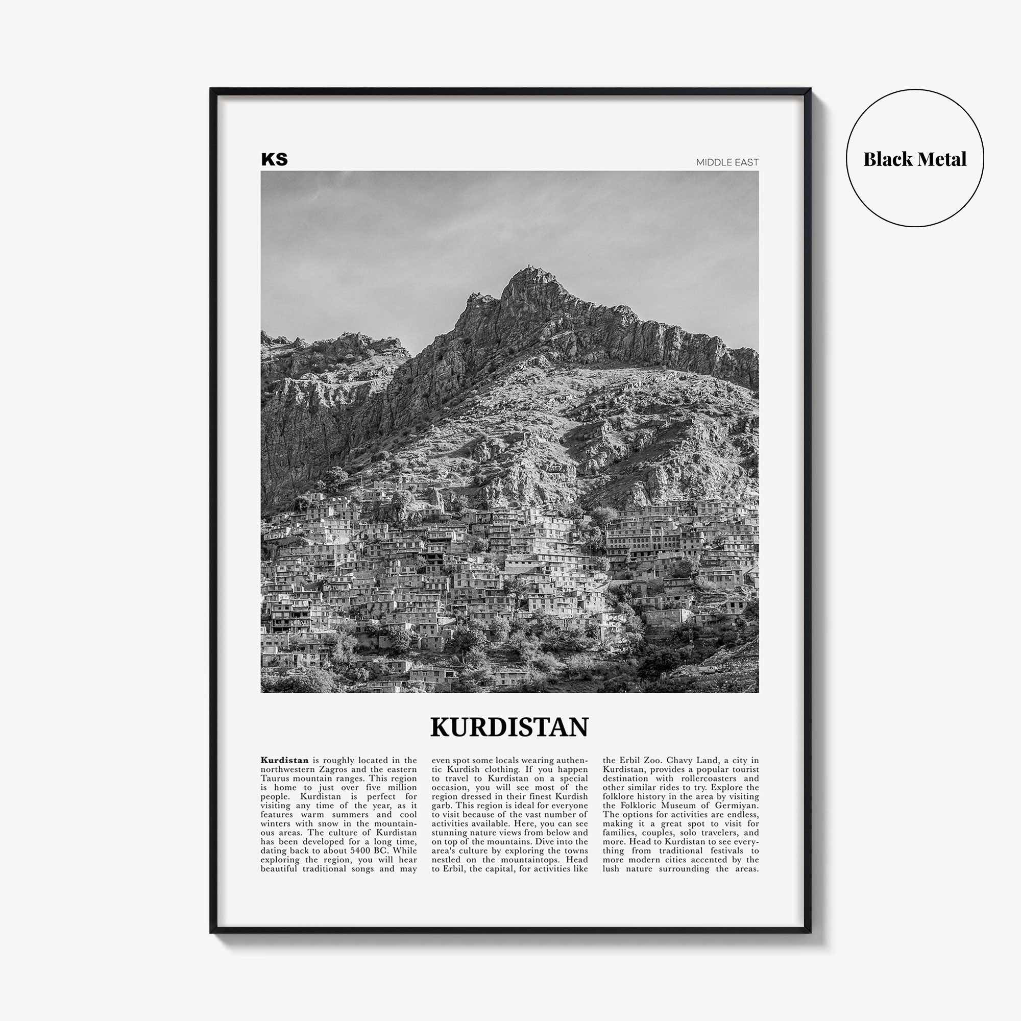 Kurdistan Print Black and White, Kurdistan Wall Art, Kurdistan Poster, Kurdistan Photo, Kurdistan Wall Décor, Kurdistan Map, Middle East