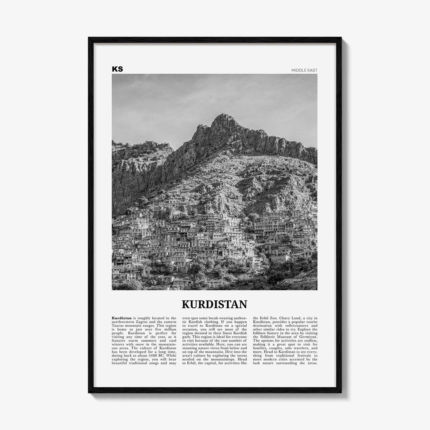 Kurdistan Print Black and White, Kurdistan Wall Art, Kurdistan Poster, Kurdistan Photo, Kurdistan Wall Décor, Kurdistan Map, Middle East
