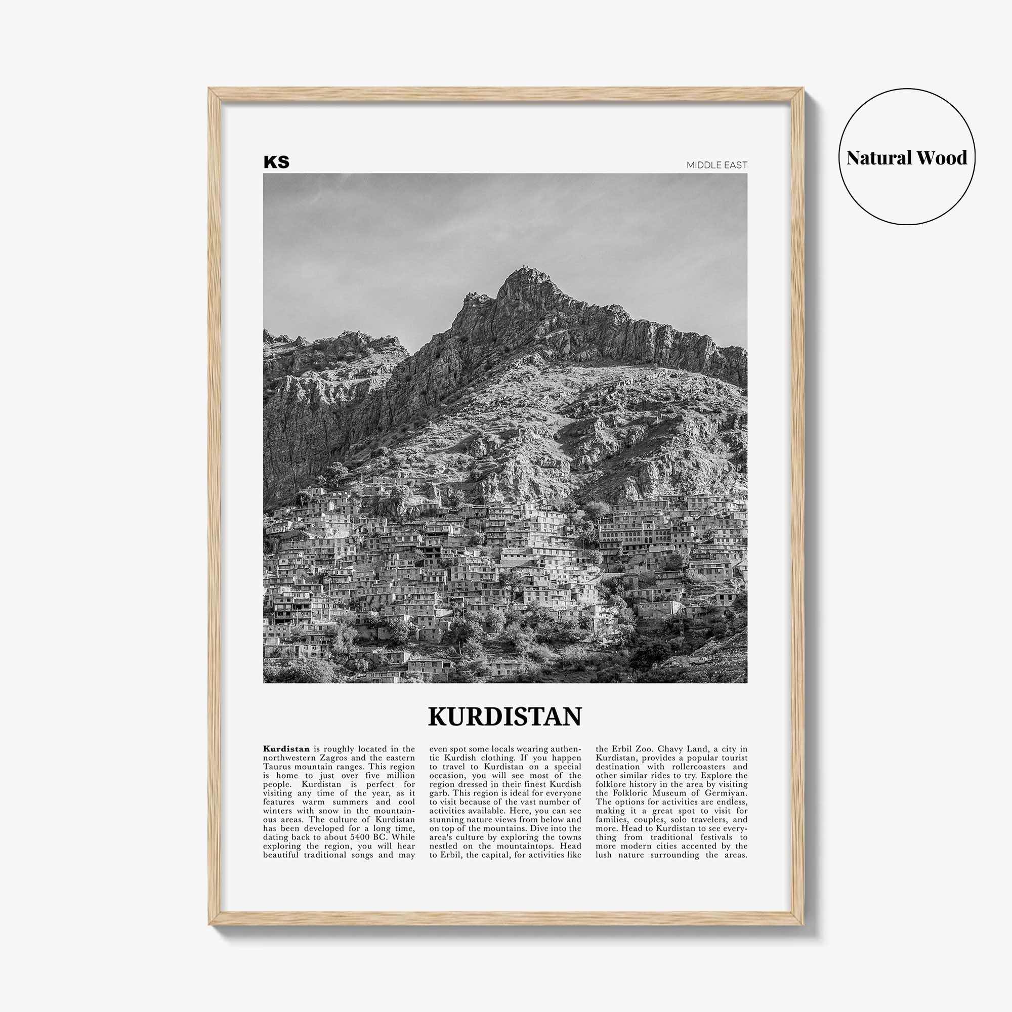 Kurdistan Print Black and White, Kurdistan Wall Art, Kurdistan Poster, Kurdistan Photo, Kurdistan Wall Décor, Kurdistan Map, Middle East