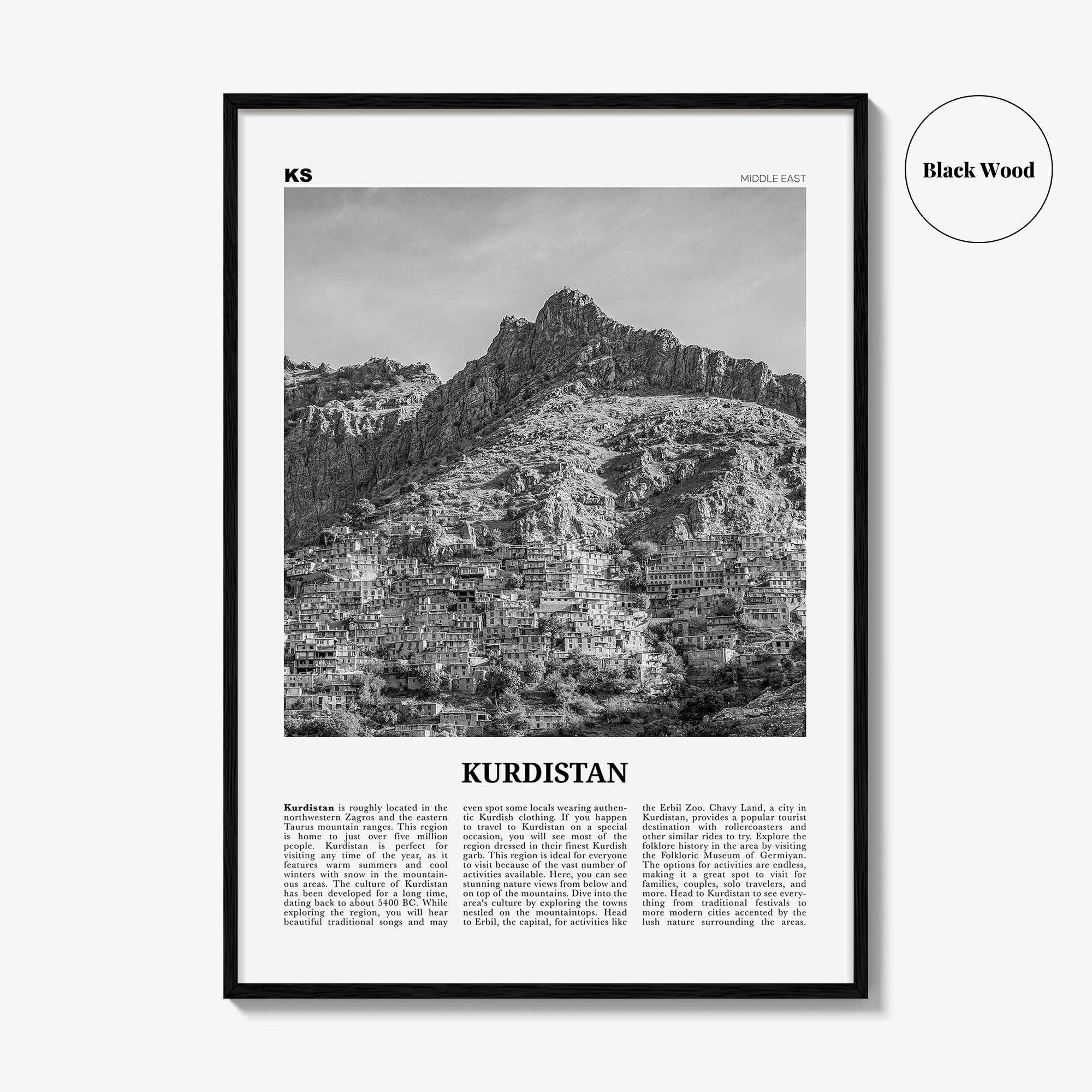 Kurdistan Print Black and White, Kurdistan Wall Art, Kurdistan Poster, Kurdistan Photo, Kurdistan Wall Décor, Kurdistan Map, Middle East