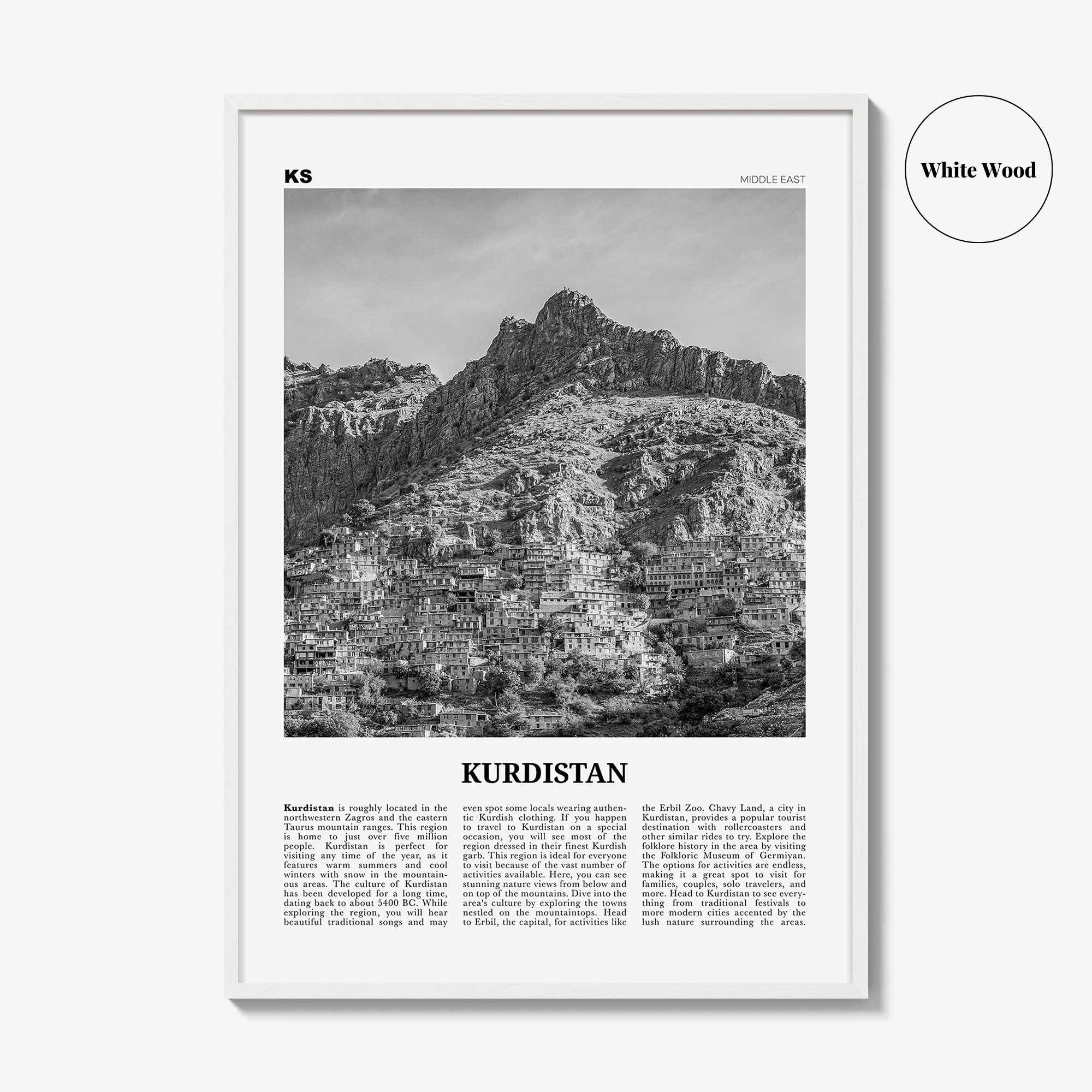 Kurdistan Print Black and White, Kurdistan Wall Art, Kurdistan Poster, Kurdistan Photo, Kurdistan Wall Décor, Kurdistan Map, Middle East