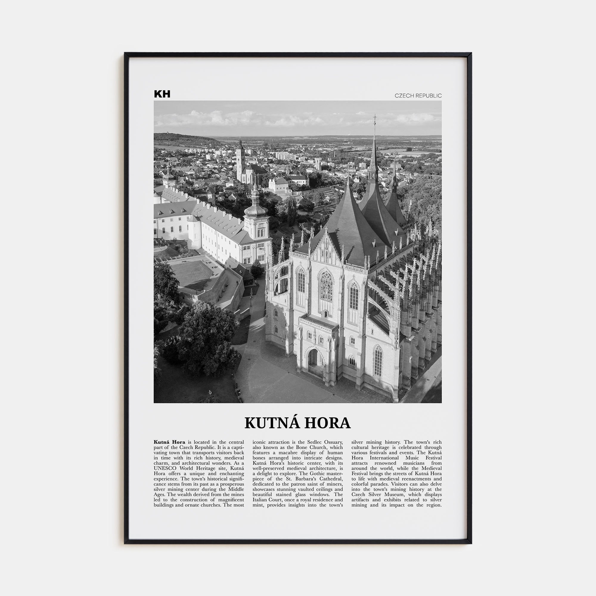 Kutná Hora Travel B&W Poster